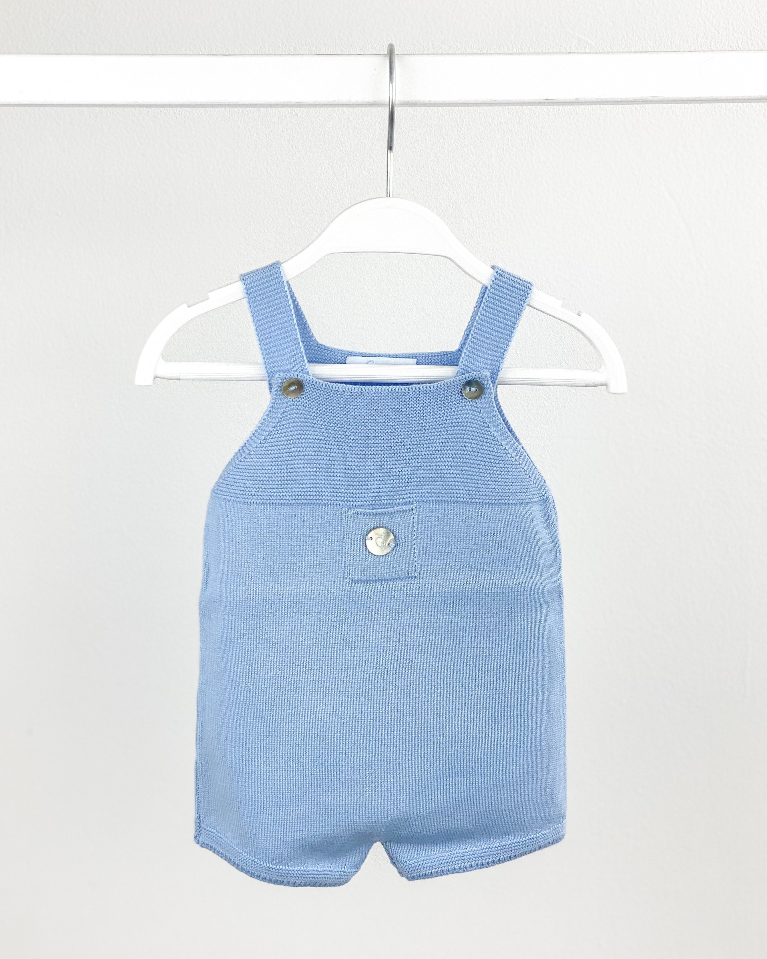 Classic Short Knitted Dungarees for Women - Sky Blue Denim Overalls | Casual Summer Outfit, Beach Wear & Boho Fashion Style