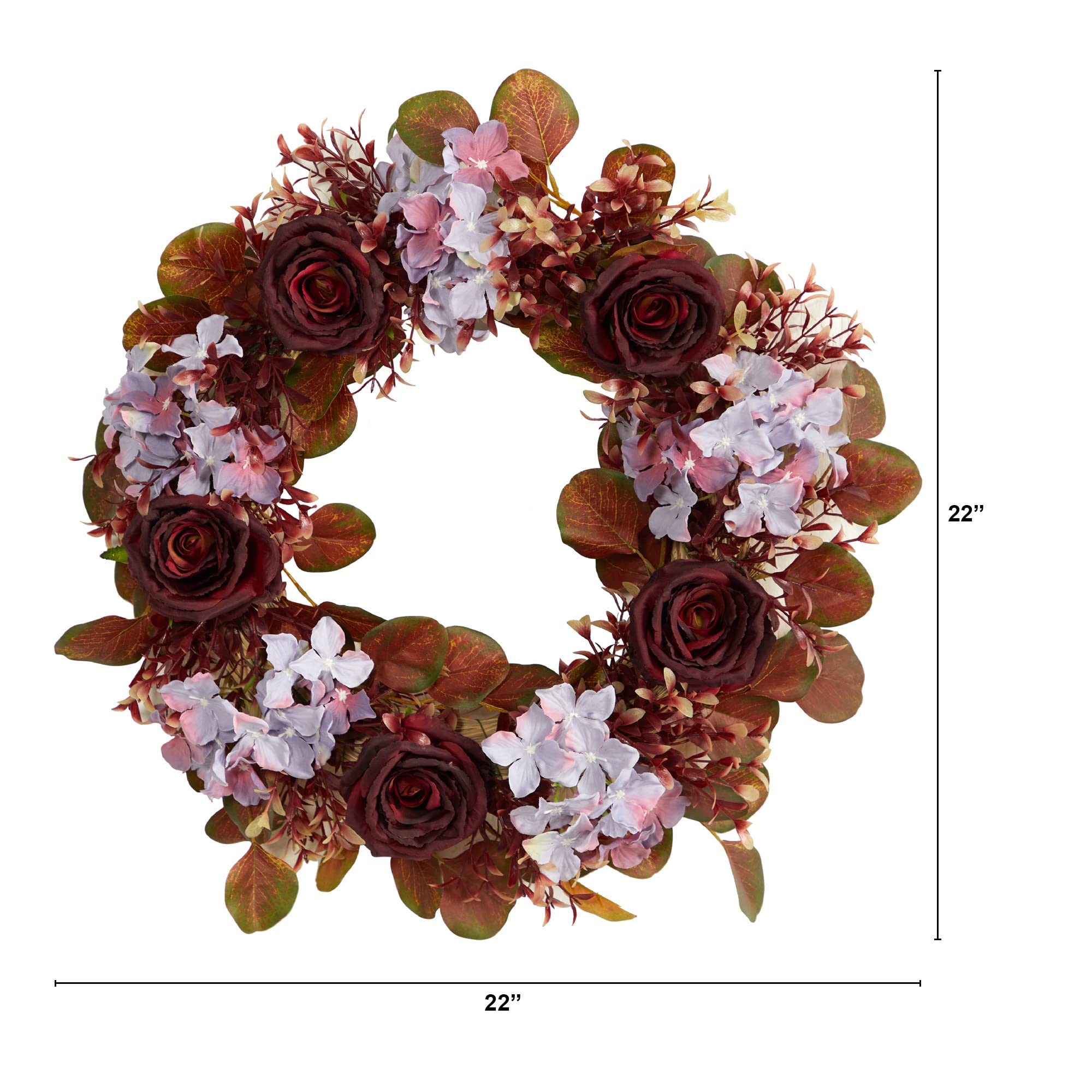 Nearly Natural 22-Inch Fall Hydrangea and Rose Autumn Artificial Wreath - Perfect for Front Door, Fireplace Mantel, and Seasonal Home Decor