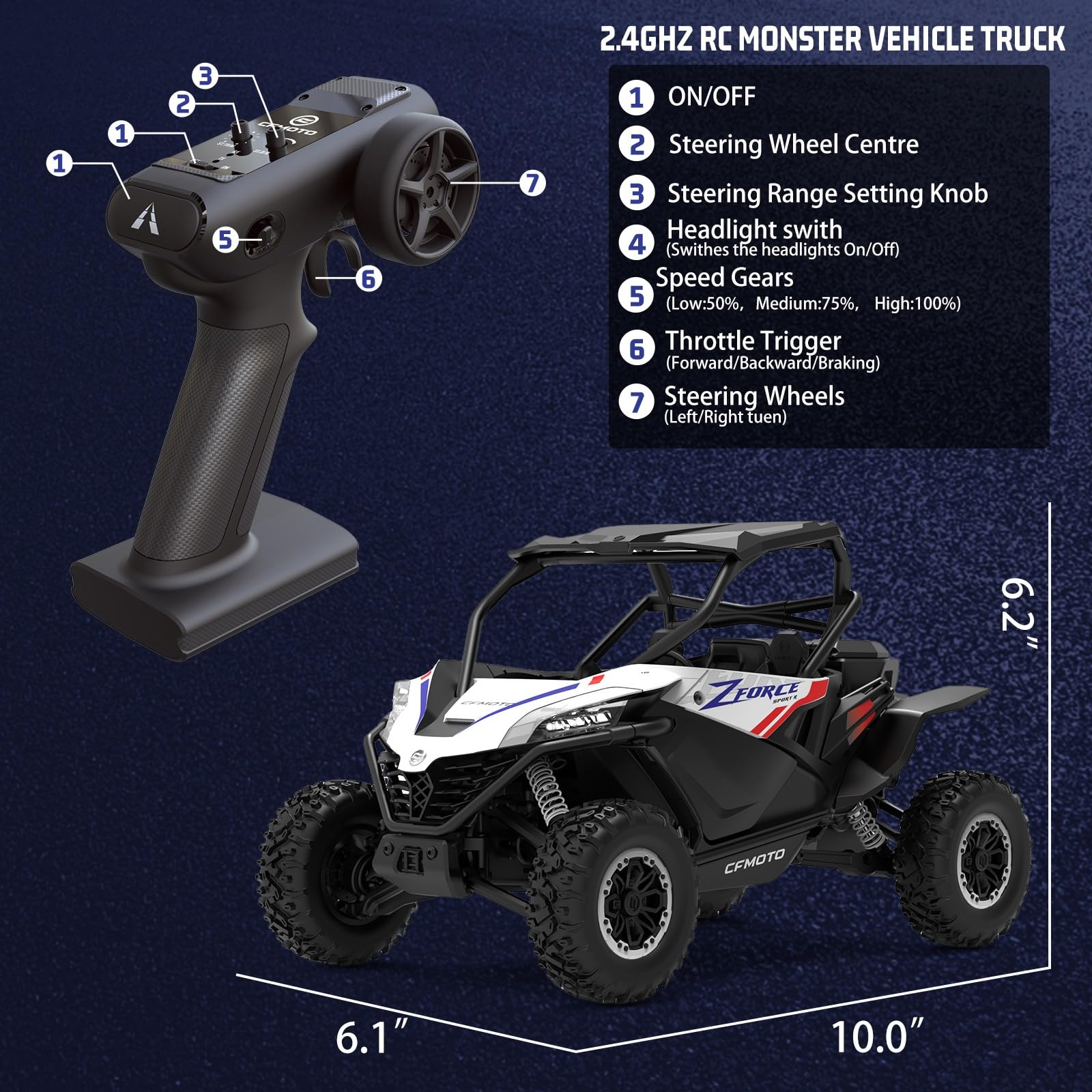 1:12 Scale Spobo 4WD Electric RC Crawler Car - All Terrain Remote Control Vehicle with LED Lights & 3 Speed Modes - Includes 2 Batteries - Perfect Off-Road Toy Gift for Boys, Girls & Adults - Great for Backyard Adventures, Trail Crawling & Outdoor Play