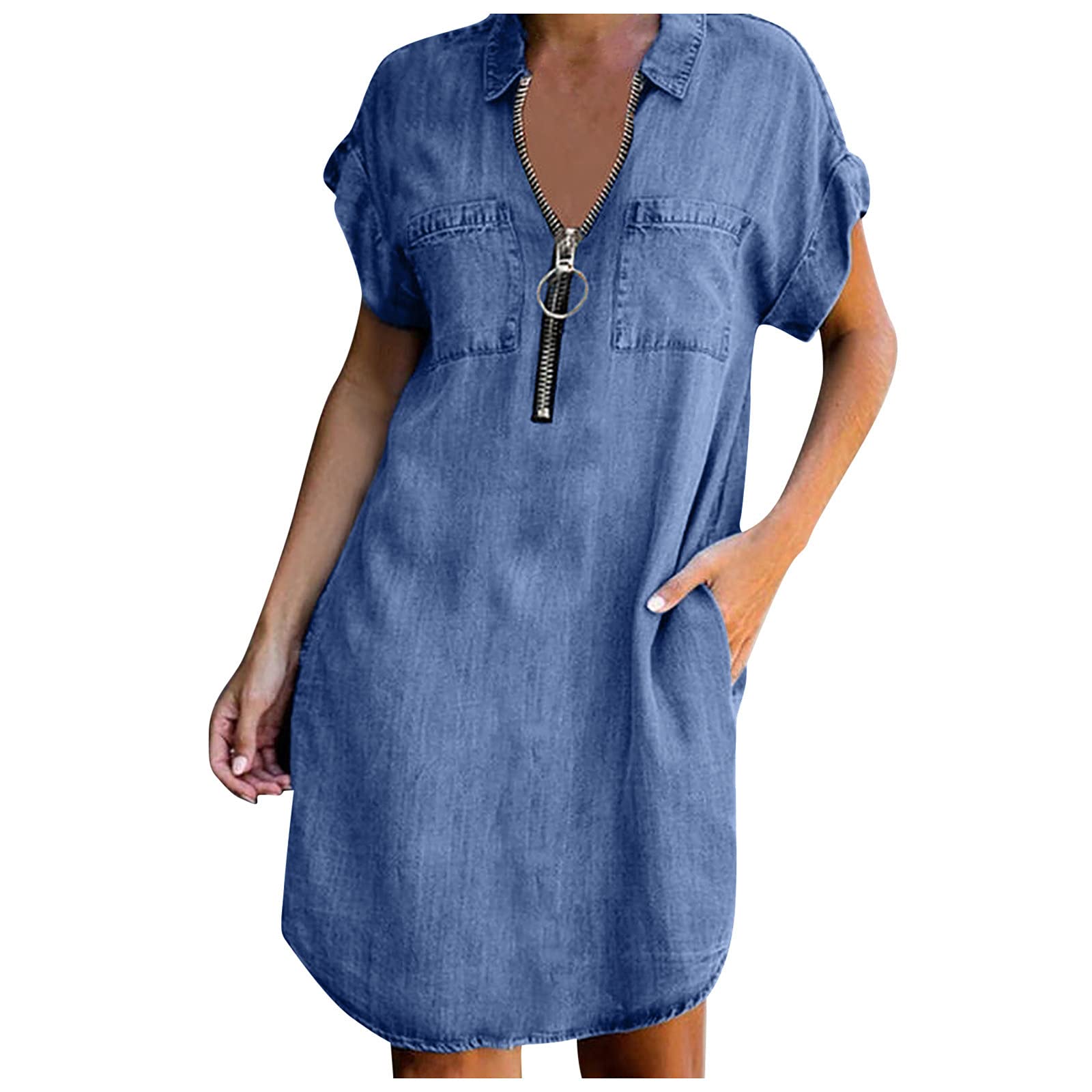 2022 Summer Midi Dresses for Women - Fashionable Slim Denim Short Sleeve Dress | Perfect for Beach Vacations, Date Nights & Casual Outings