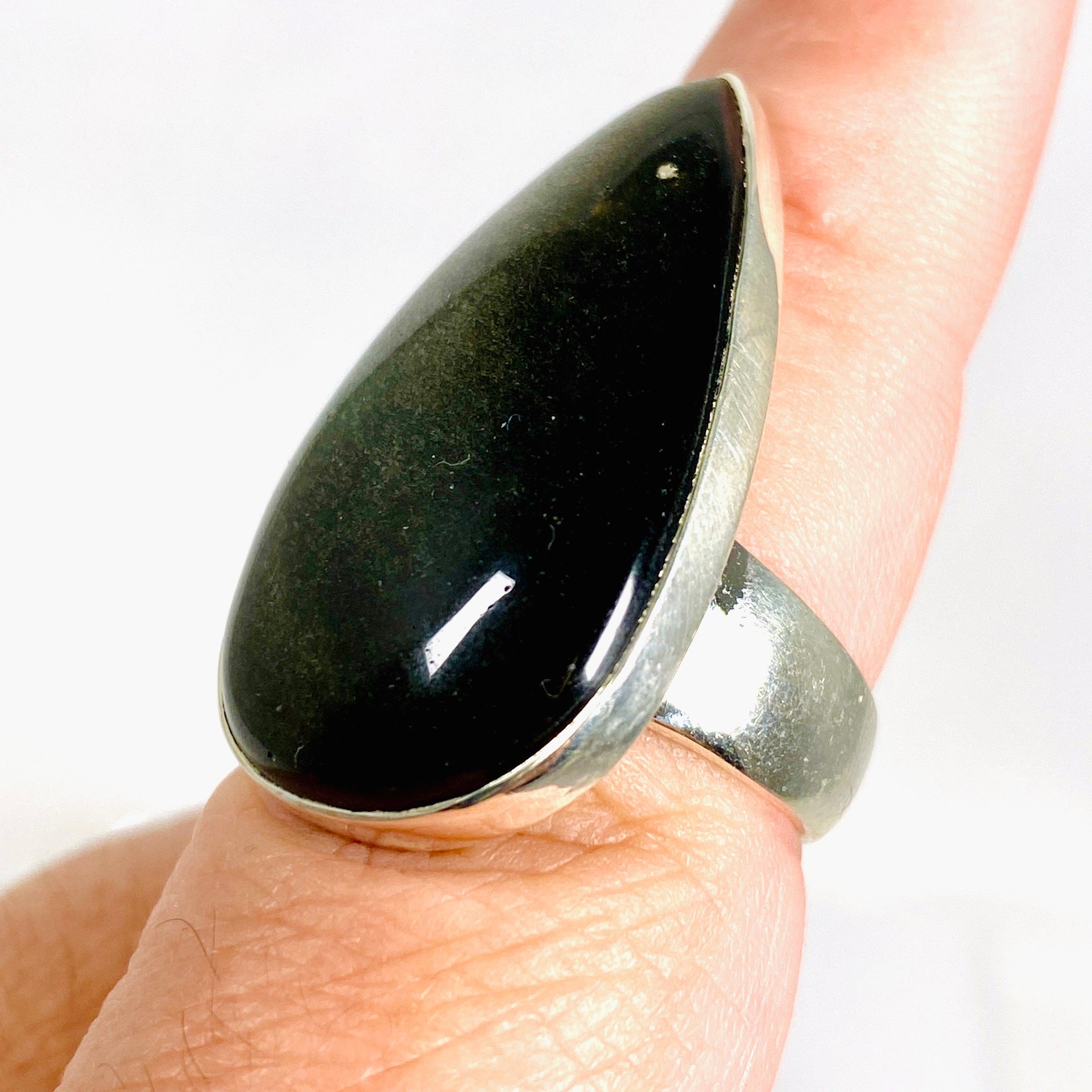 Goldsheen Obsidian Teardrop Ring - Size 8 - KRGJ2922 - Elegant Black Gemstone Jewelry for Women, Perfect for Evening Parties & Special Occasions