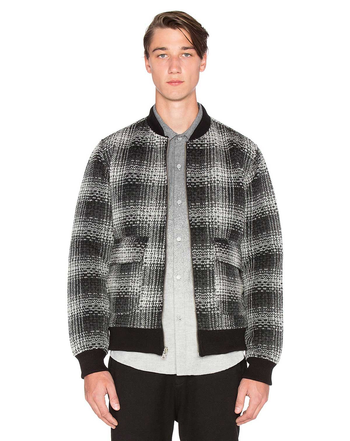 Men's Reversible Bomber Jacket - Plaid & Solid Black/White - Small Size | Stylish Outerwear for Casual Wear, Work & Travel