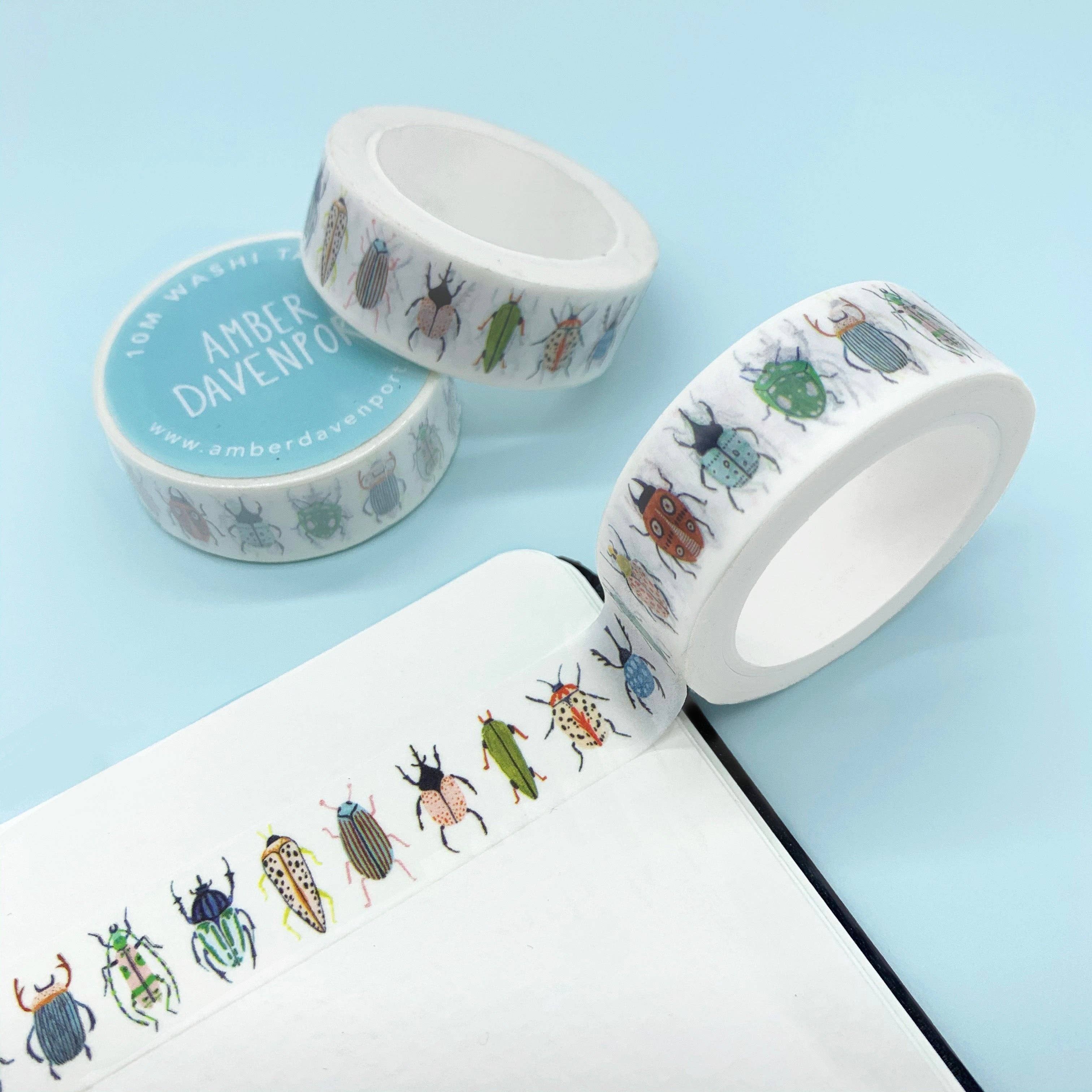 Beetles Washi Tape Set - 50 Rolls Japanese Decorative Paper Tape for Scrapbooking, Journaling, DIY Crafts - Perfect for Bullet Journals, Gift Wrapping & Home Decor
