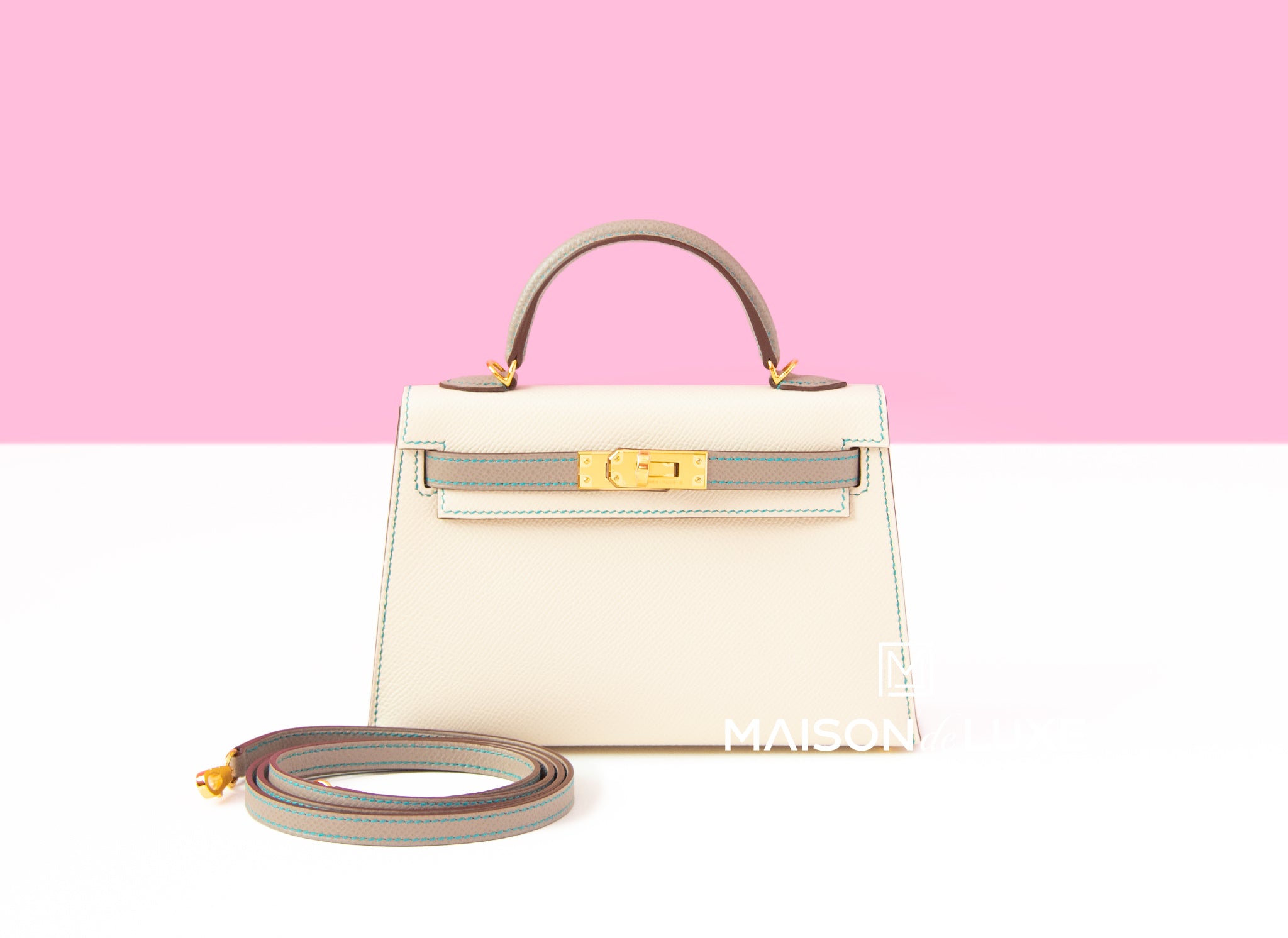Authentic Hermes Mini Kelly II 20 Handbag in Craie & Gris Asphalte - Epsom Leather Luxury Crossbody Bag for Women | Perfect for Date Night, Parties & Special Occasions