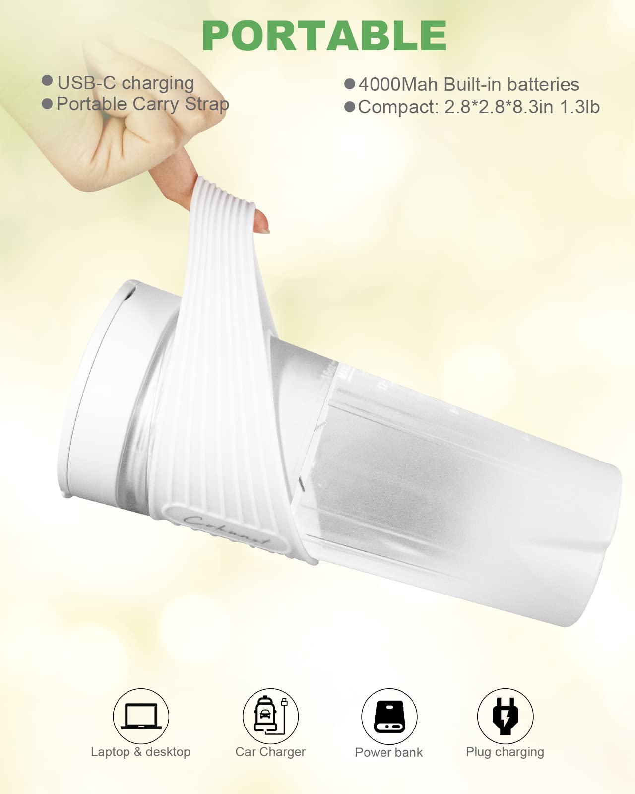 COKUNST 16oz Portable Blender for Shakes, Smoothies & Protein Drinks | BPA-Free USB Rechargeable Personal Blender with Travel Straw | Perfect for Gym, Office & Outdoor Activities - White