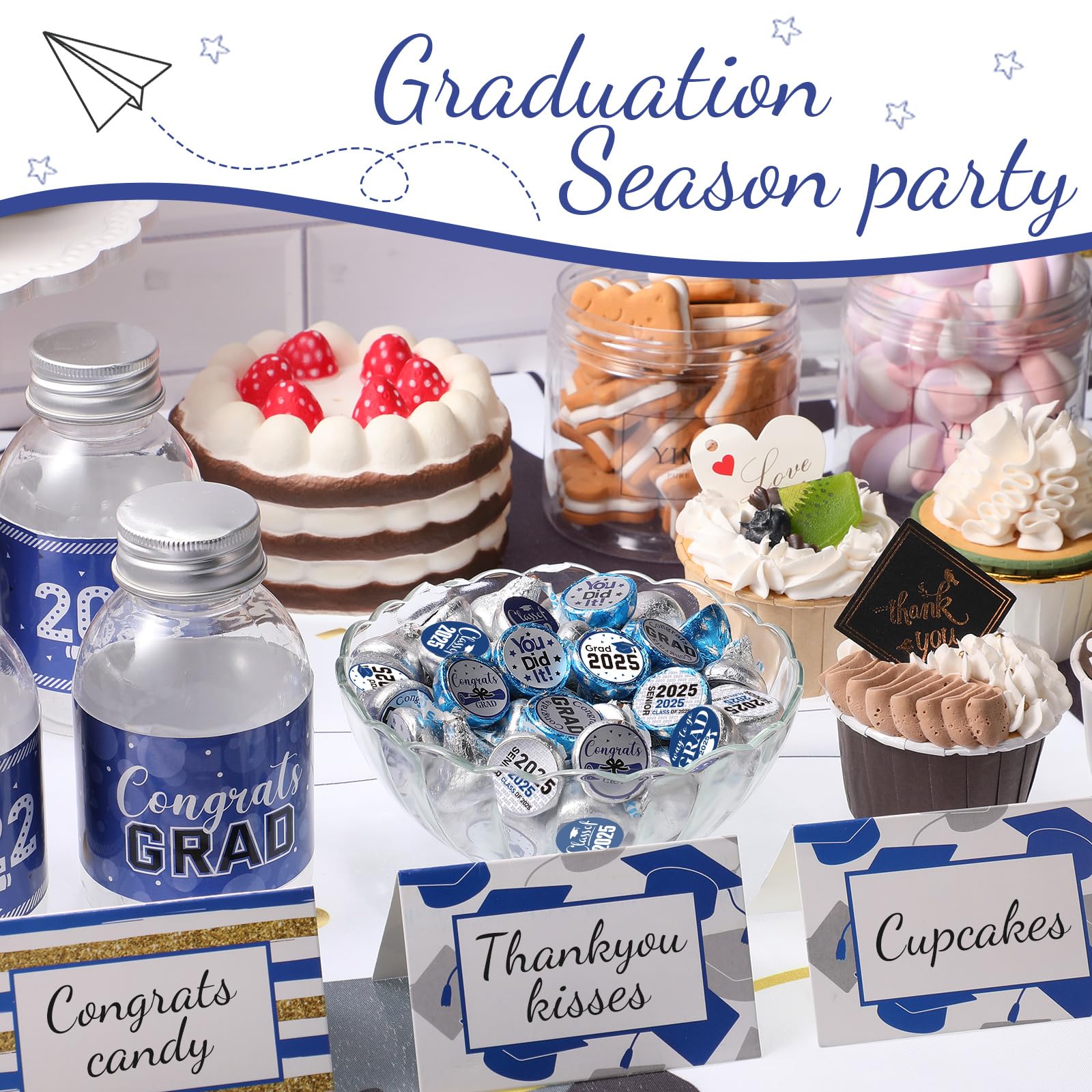 Chinco 504-Piece 2025 Graduation Stickers Set - Congrats Grad Senior Class of 2025 Party Supplies - Candy Labels & Chocolate Stickers for High School, College, Doctorate Graduation Celebrations (Blue) - Perfect for Graduation Party Decorations, Gift Wrapping & Dessert Toppers