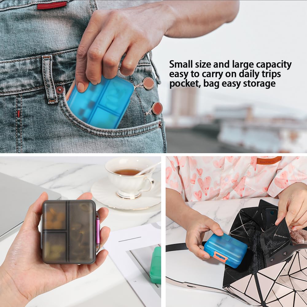 1 Pack Travel Pill Organizer with Labels - Small Portable 7-Day Pill Box, 7 Compartment Medication Case, Food Grade PP Material (Black/Gray) - Perfect for Daily Medicine Storage, Travel & Emergency Kits