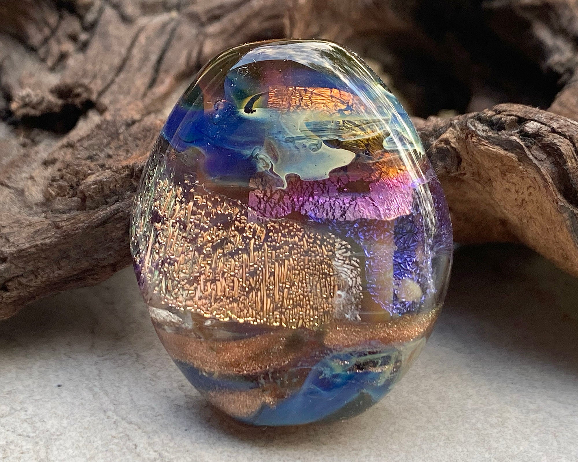 Purple & Gold Dichroic Organic Lampwork Focal Bead SRA - Handmade Glass Bead for Jewelry Making, DIY Crafts, Necklace Pendants & Bracelet Charms - Perfect for Beaders, Artists & Craft Enthusiasts