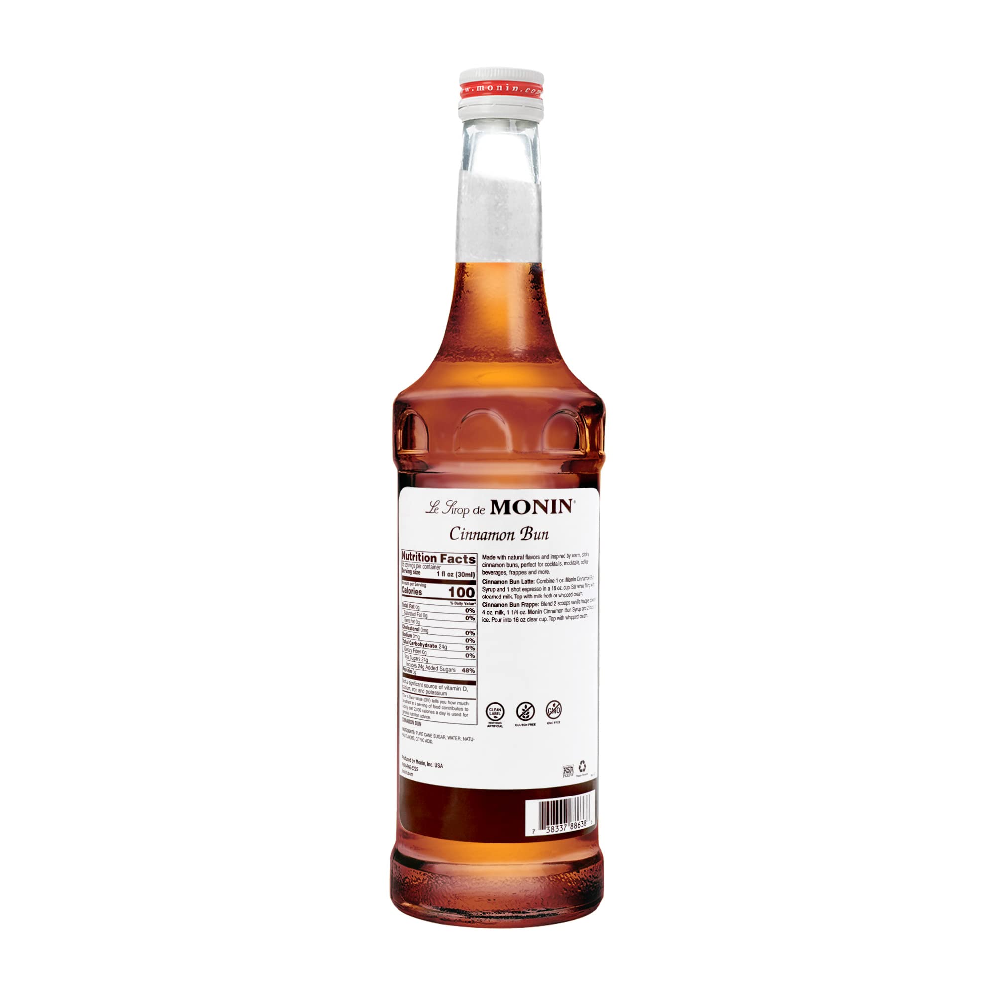 Monin Cinnamon Bun Syrup - Smooth & Sweet Cinnamon Flavor for Coffee, Hot Chocolate & Cocktails | Vegan, Non-GMO, Gluten-Free (750ml) | Perfect for Home Baristas, Coffee Shops & Holiday Baking