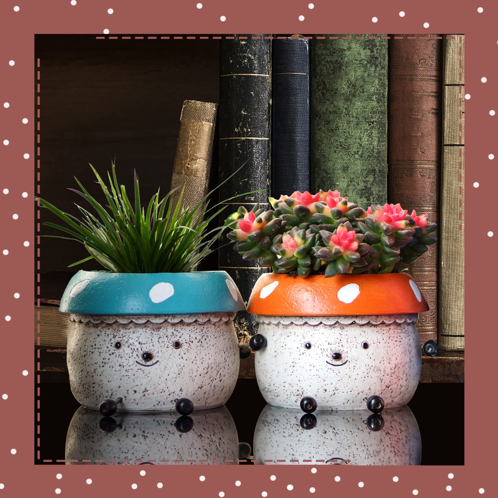 Cute Mushroom Shaped Resin Flower Pots - Doll Design Decorative Planter for Indoor & Outdoor Plants, Succulents, Cactus, Bonsai - Perfect for Home, Office, Garden Decor & Gift Giving