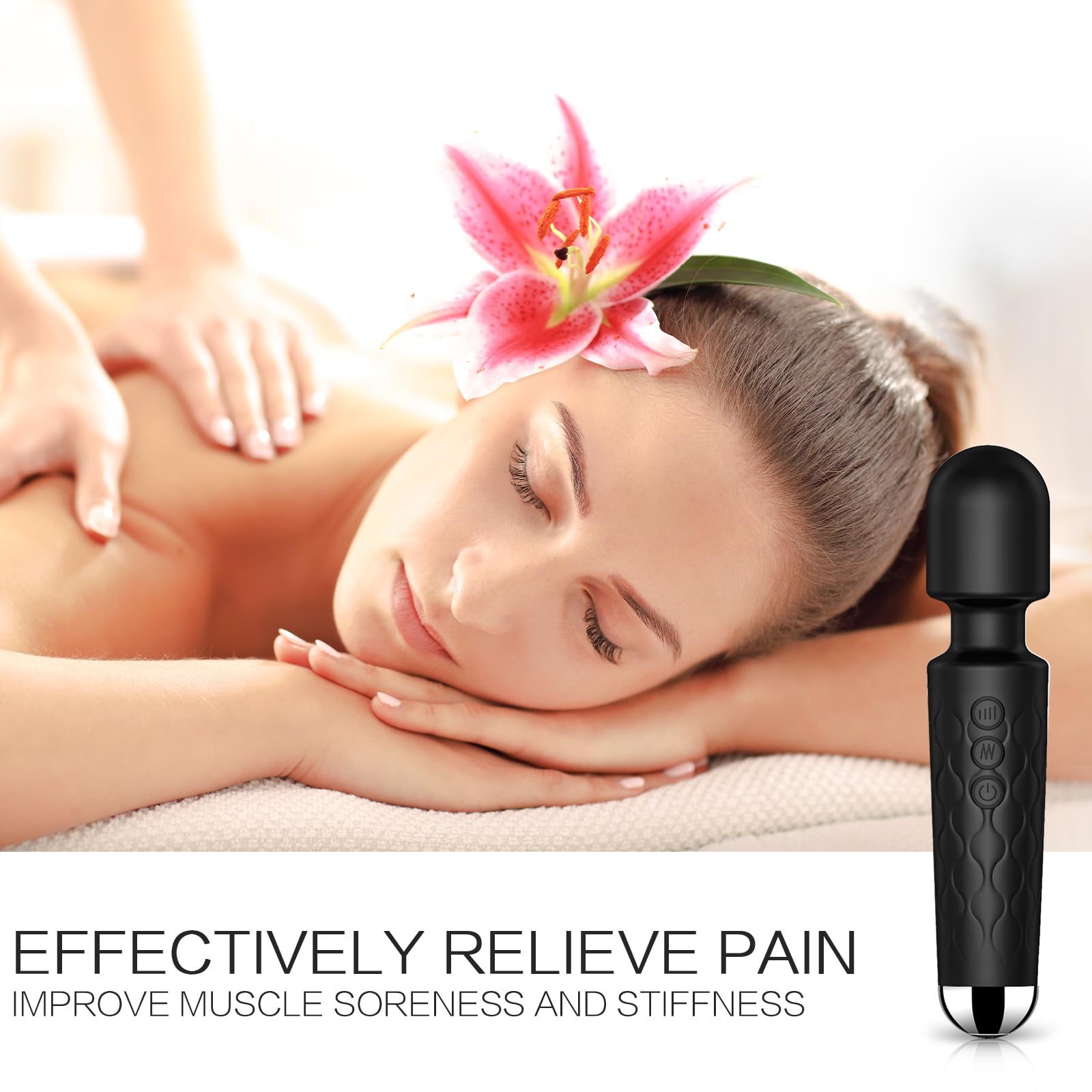 SANJIANKE Powerful Wand Vibrator for Women - 8 Speeds & 20 Patterns G-Spot & Clitoral Stimulator, Waterproof & Ultra Quiet Adult Sex Toy - Perfect for Solo Play, Couples Massage & Stress Relief (Black)