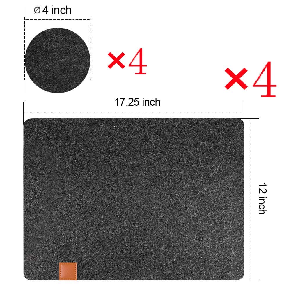 Washable Heat-Resistant Felt Placemats Set of 8 (4 Place Mats + 4 Coasters) - Stain Resistant & Easy Clean Dining Table Mats for Home, Kitchen, Restaurant & Party Use