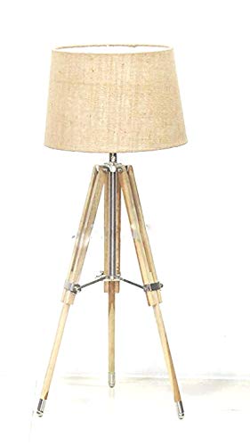 NauticalMart Wooden Tripod Table Lamp - Vintage Nautical Style Home Decor Lighting for Living Room, Bedroom & Office
