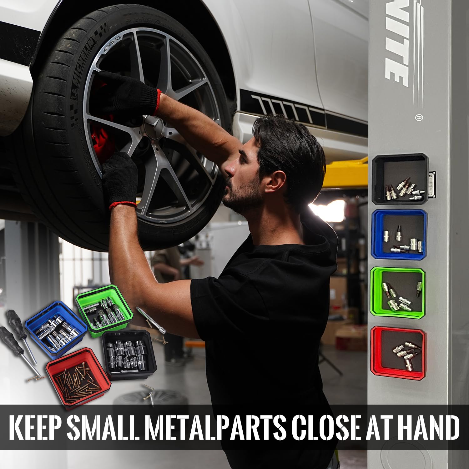 Magnetic Parts Tray Set - 4pc Collapsible Tool Organizer for Screws & Bolts - Workshop & DIY Use