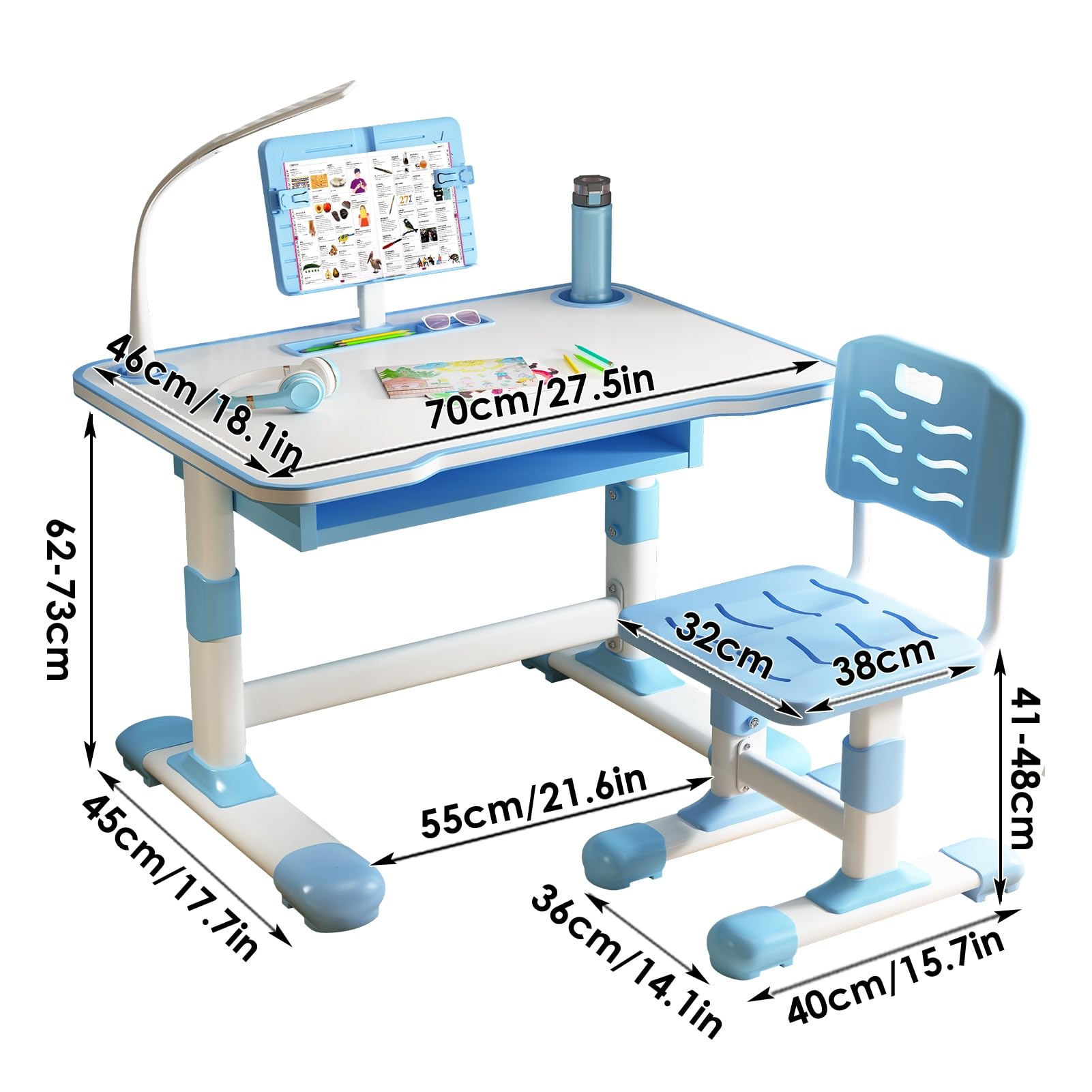 Adjustable Kids Desk and Chair Set with Light - Study & Art for Home School