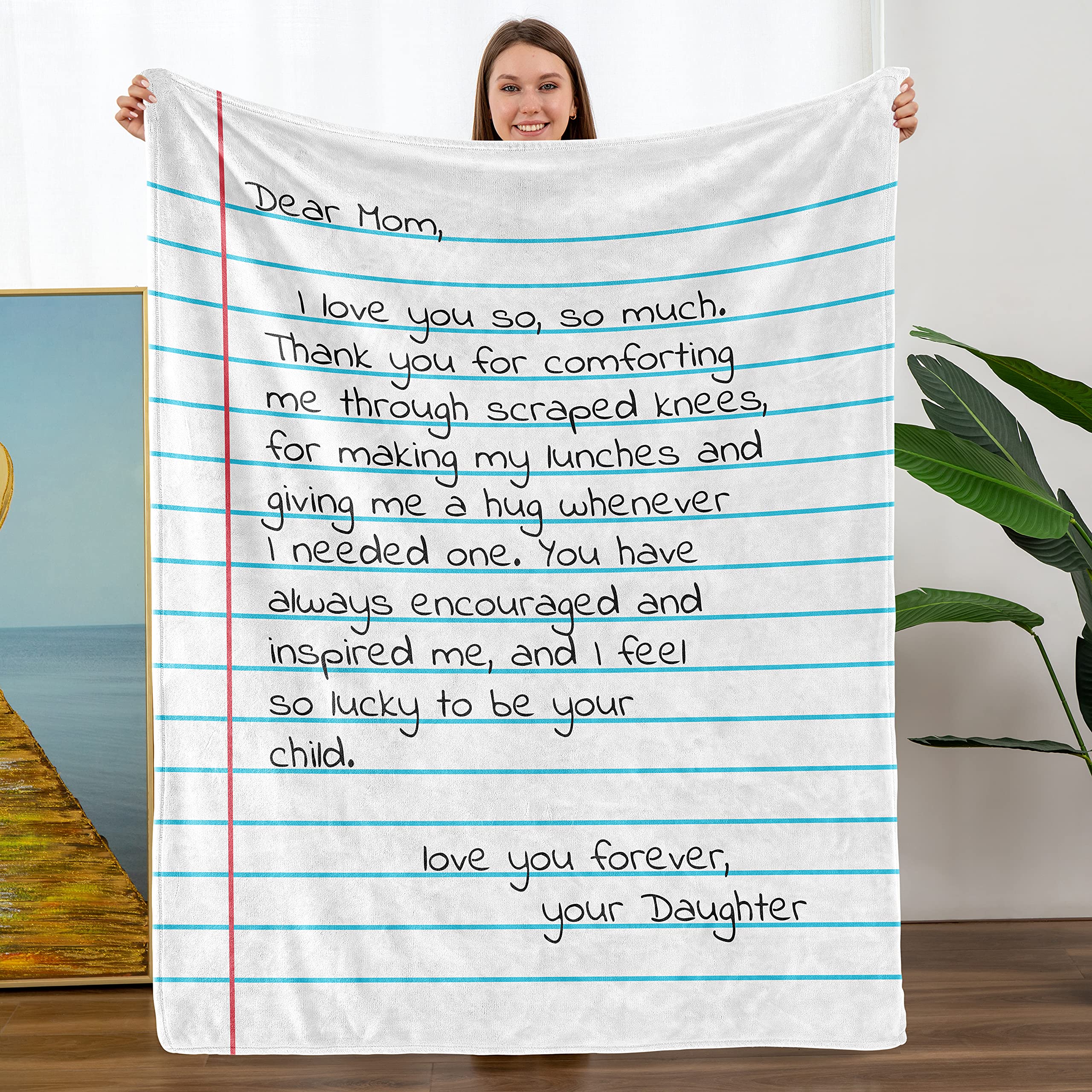Soft Flannel Blanket Gift for Mom - Cozy Letter Printed Throw Blanket for Birthday, Mother's Day, Valentine's & Christmas - Ultra Lightweight Microfiber Blanket for Sofa, Bed & Couch - Perfect Gift from Daughter