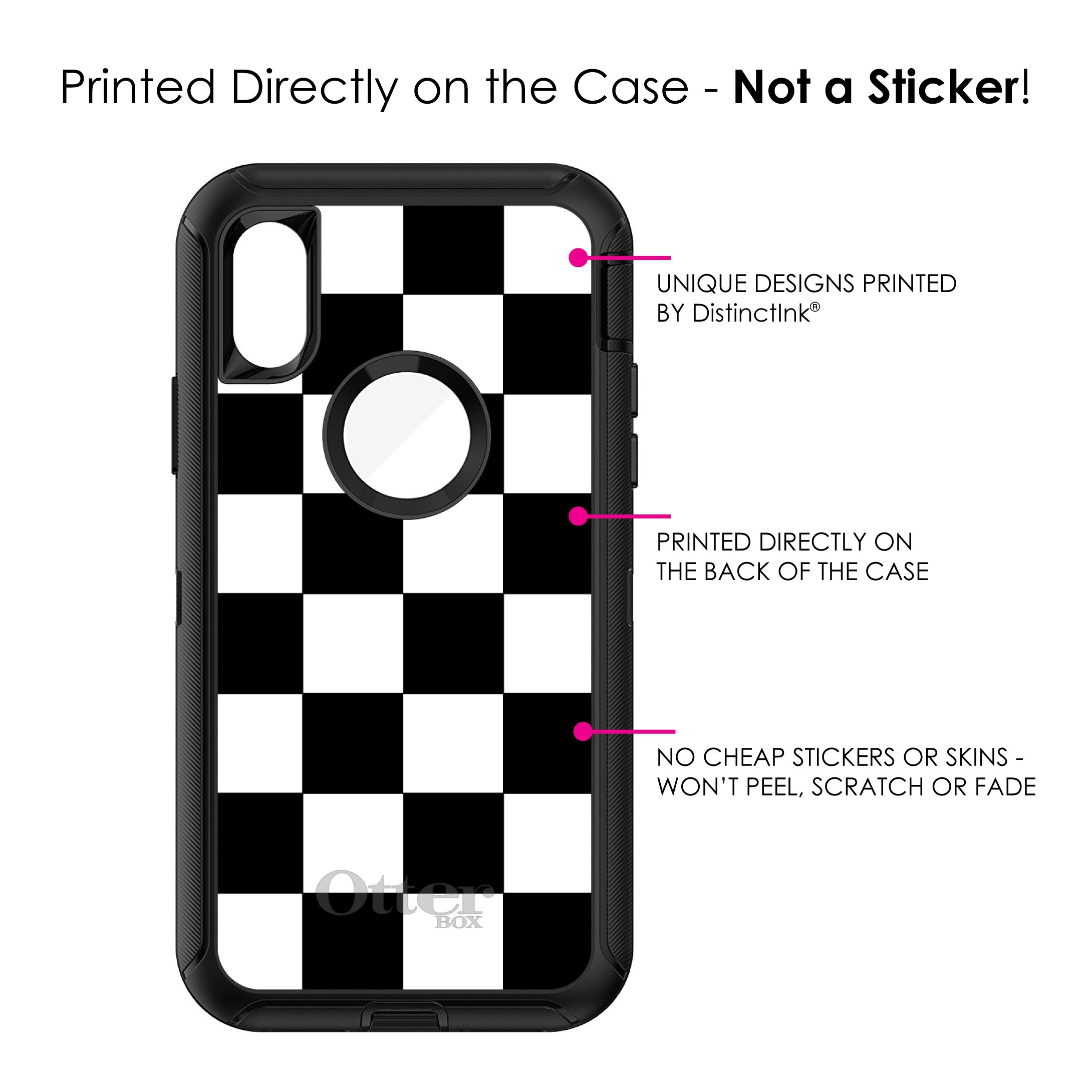 DistinctInk iPhone XR Case (6.1 Inch) - Durable Black & White Checkered Geometric Phone Cover | OtterBox Defender Replacement | Perfect for Outdoor Activities, Sports & Daily Protection