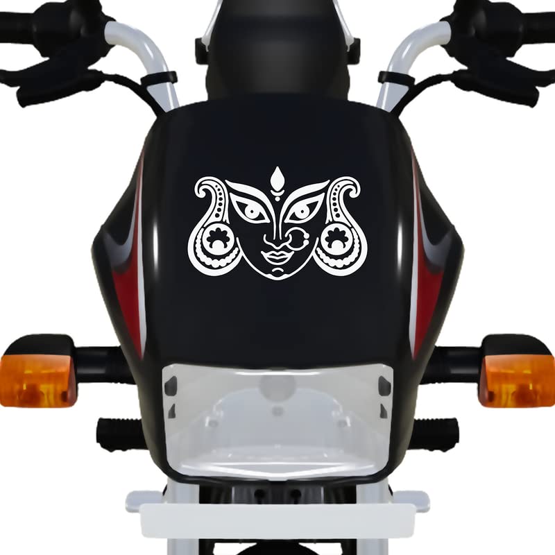 Premium Durga Maa Vinyl Bike Sticker for Motorcycles & Scooters - 6x6 Inch White Decal - Waterproof & UV Resistant - Perfect for Racing Bikes, Sports Bikes & Scootys - Indian Goddess Design for Spiritual Protection & Style