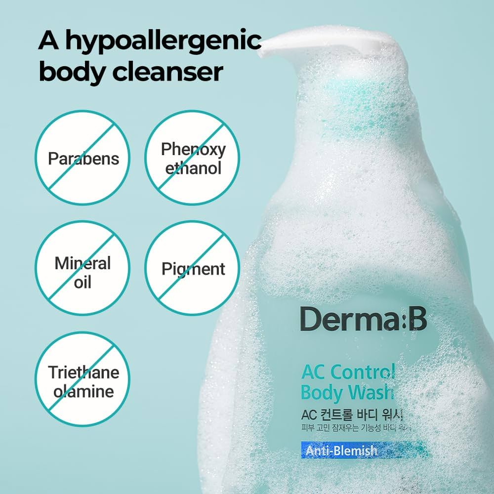 Derma:B AC Control Body Wash for Acne-Prone Skin - 420ml - Gentle Cleansing & Oil Control - Perfect for Daily Use & Post-Workout Shower