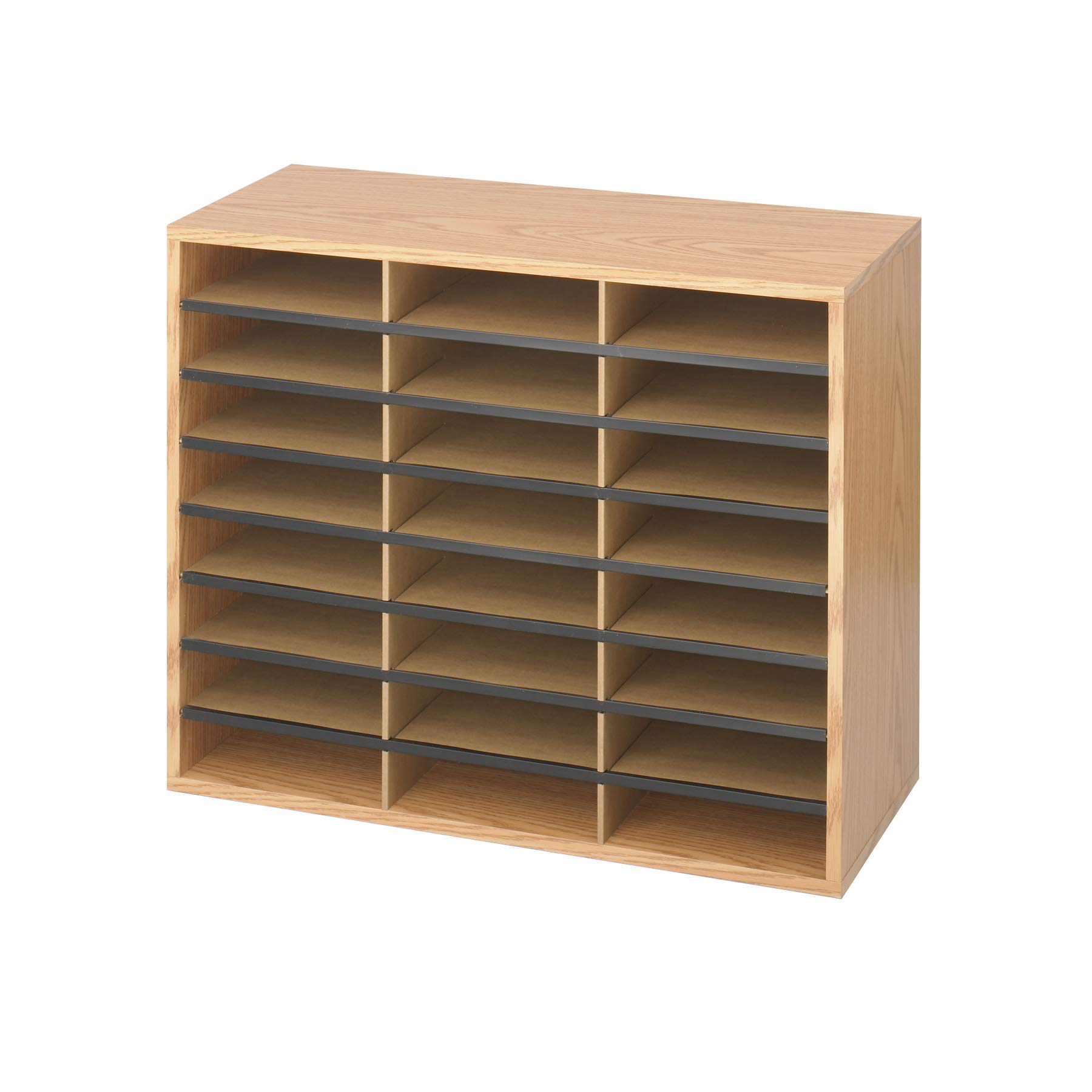 Safco Medium Oak Wooden Paper and Mail Organizer with 24 Letter-Size Compartments - Perfect for Home Office, Classroom, and Office Organization | File Storage Solution for Documents, Letters, and Mail