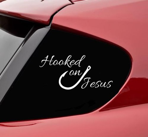Faith Inspired Hooked on Jesus Vinyl Decal - Waterproof Christian Car Bumper Sticker for Cars, Trucks, Laptops - Perfect for Religious Gifts & Bible Study Groups