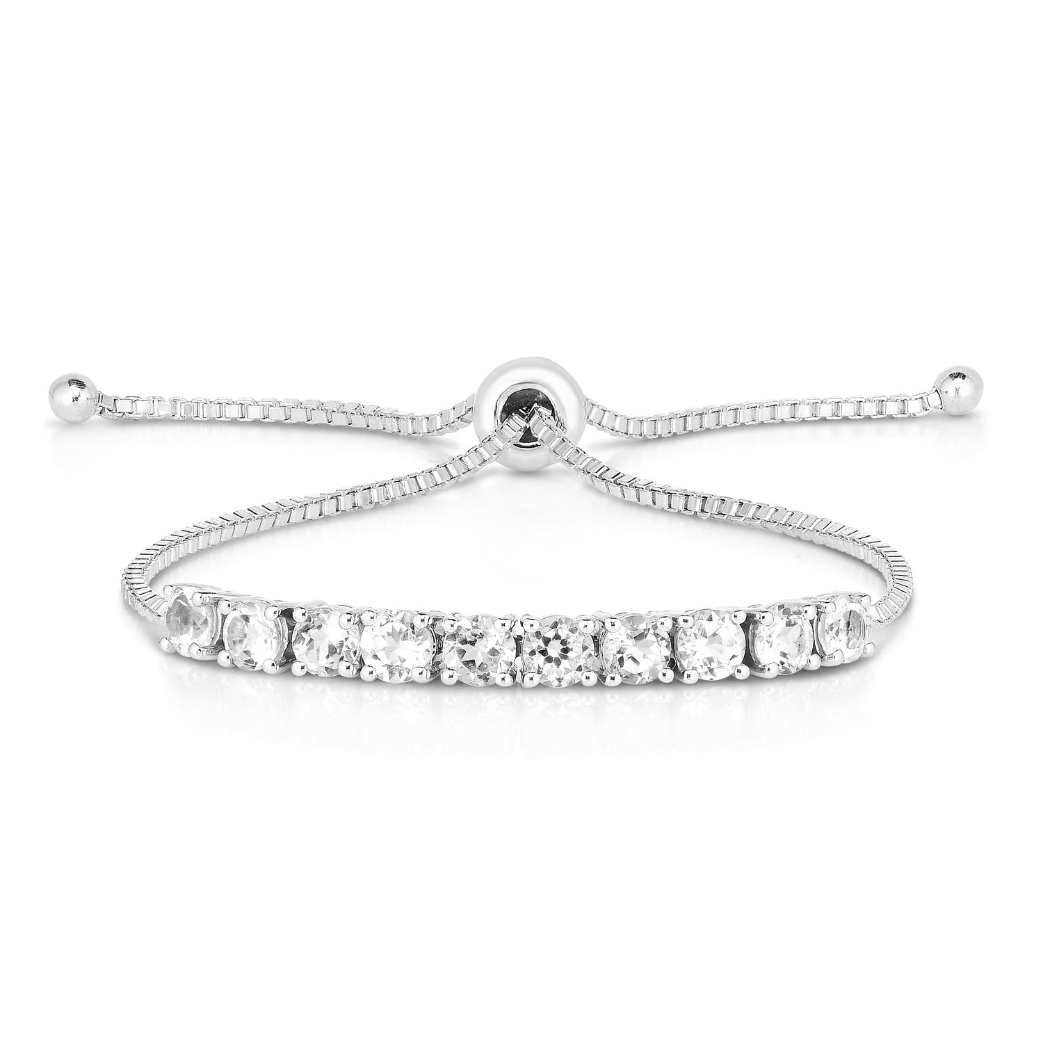 Elegant White Topaz Bolo Bracelet for Women - Adjustable Sterling Silver Beaded Jewelry - Perfect for Weddings, Parties & Everyday Wear