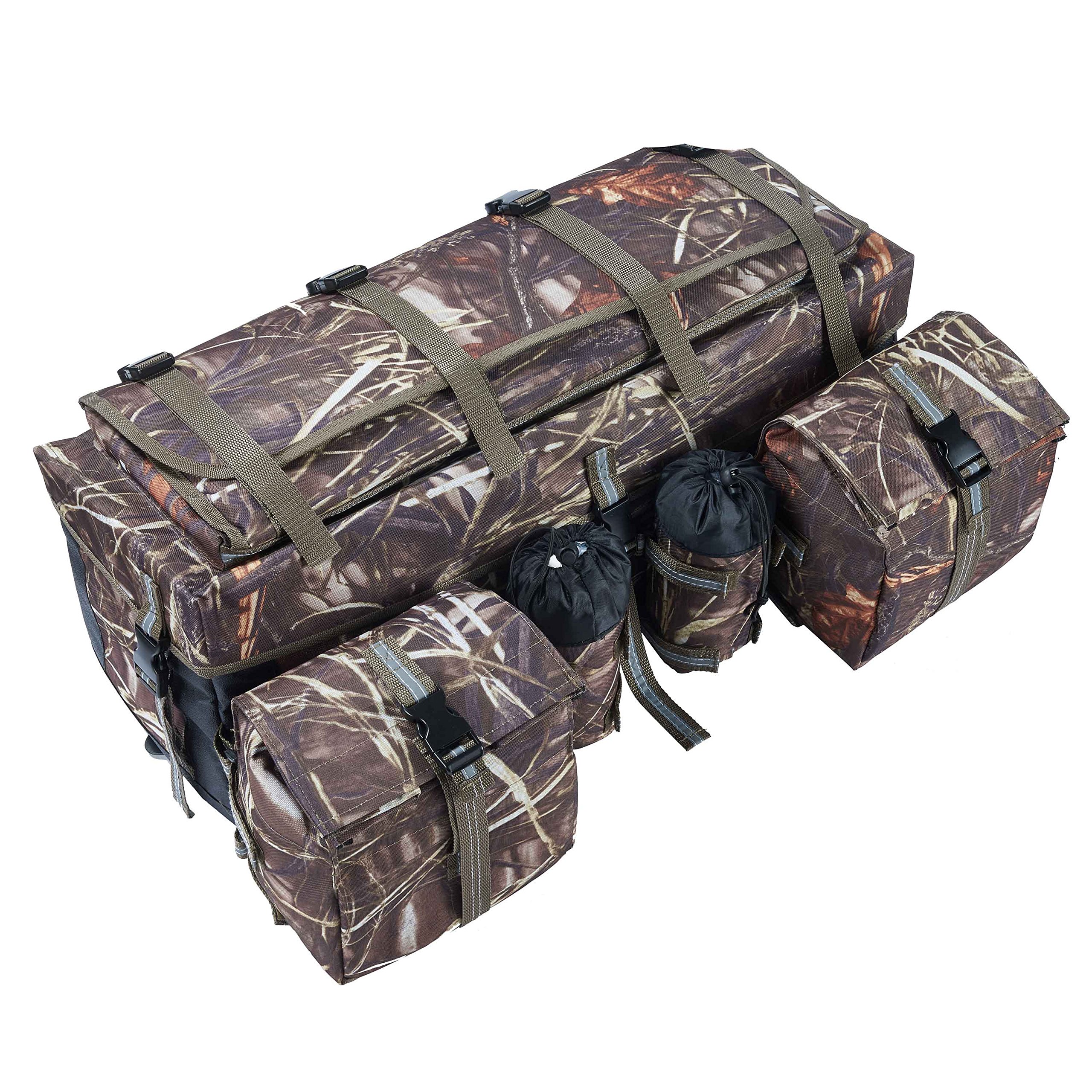 OHMOTOR ATV Cargo Bag - 600D Waterproof Rear Rack Storage Bag with Bungee Tie-Downs, Padded Bottom & Multiple Compartments - Durable Camouflage Gear Organizer for ATV, UTV, Motorcycle & Off-Road Adventures