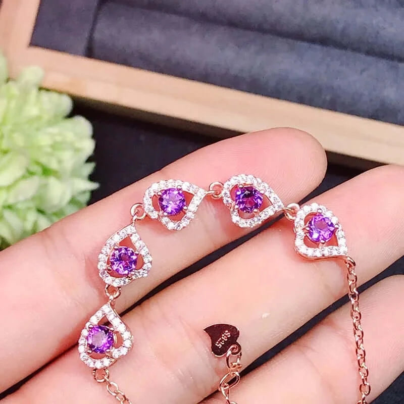 925 Sterling Silver Sparkly Amethyst Chain Bracelet for Women, Elegant Purple Gemstone Jewelry Gift - Perfect for Birthday, Anniversary & Everyday Wear
