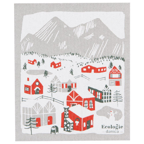 Eco-Friendly Swedish Dish Cloth - Reusable & Absorbent Kitchen Towel for Cleaning, Dish Drying & Household Chores (Snowy Village Design) - Perfect for Sustainable Homes & Eco-Conscious Living