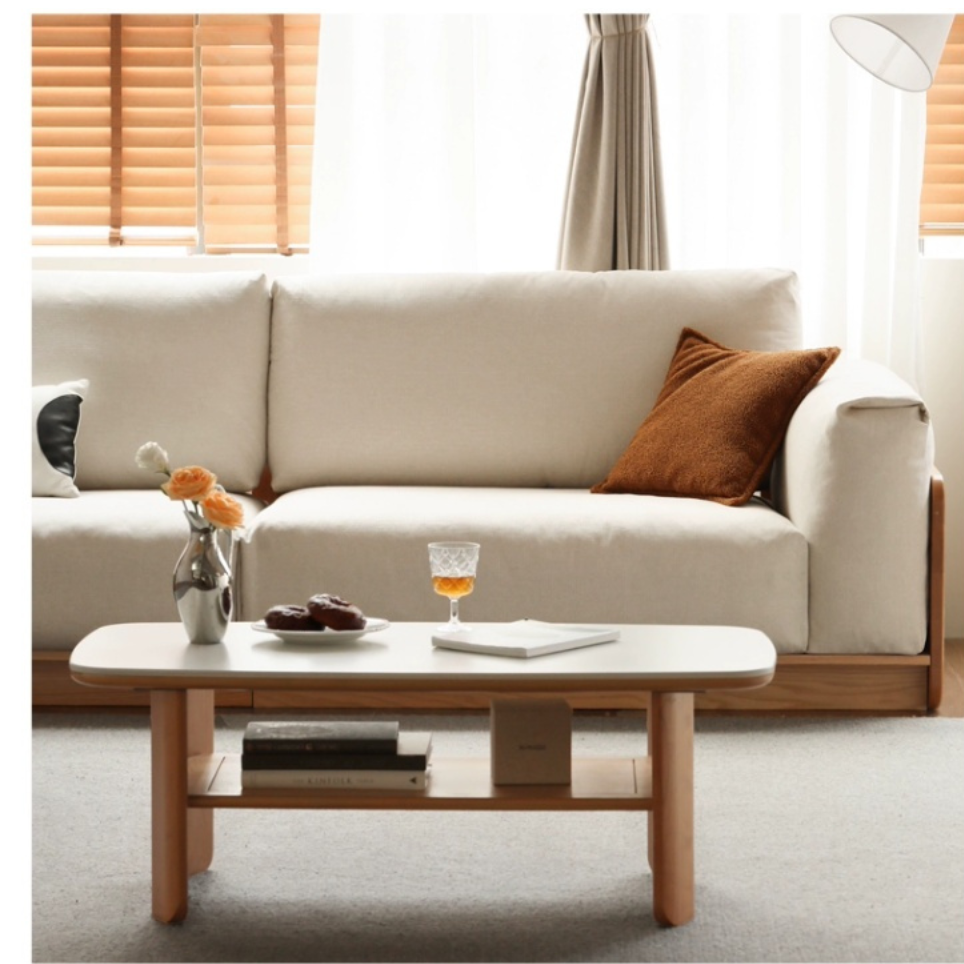 Modern Oak Solid Wood Straight Floor Sofa - Elegant & Durable Living Room Seating for Home, Office, or Lounge Areas
