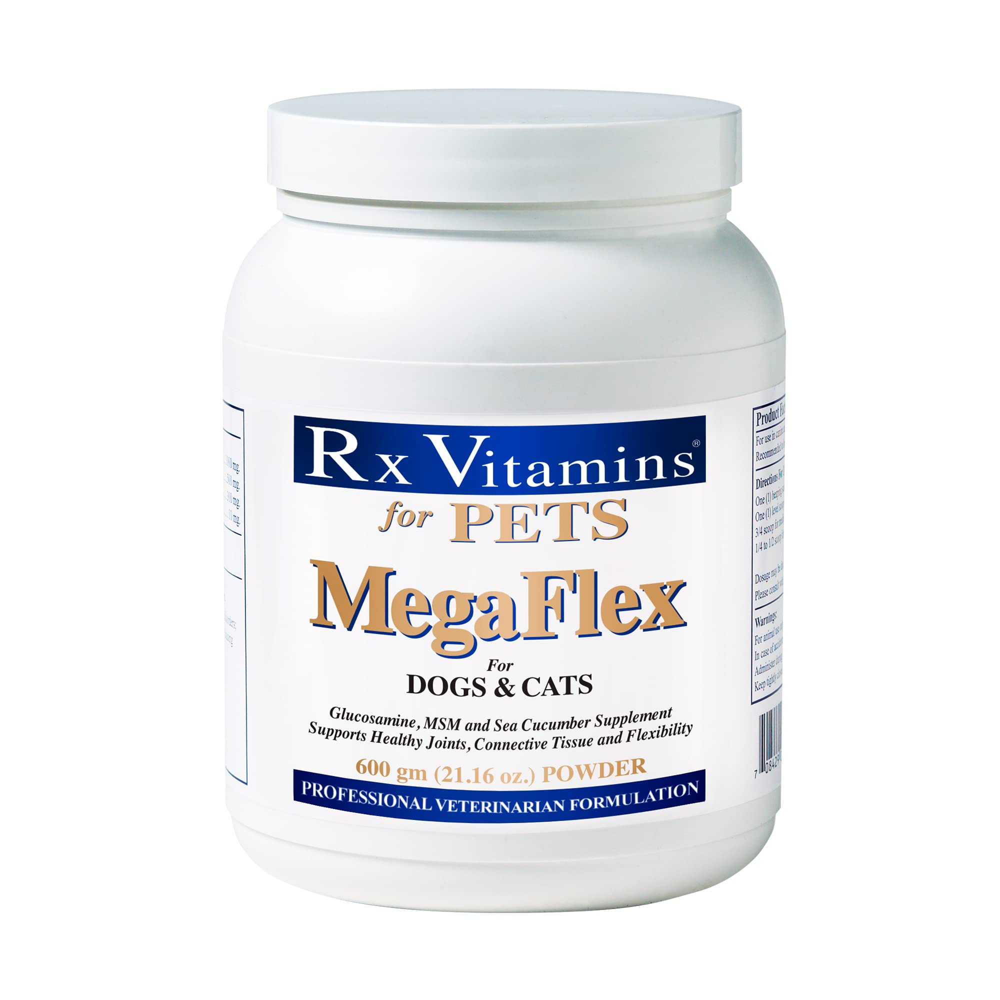 Rx Vitamins for Pets MegaFlex Joint Support Powder for Dogs & Cats - Glucosamine, MSM, Chondroitin - Promotes Healthy Joints, Mobility & Flexibility - 600g - Ideal for Senior Pets & Active Animals