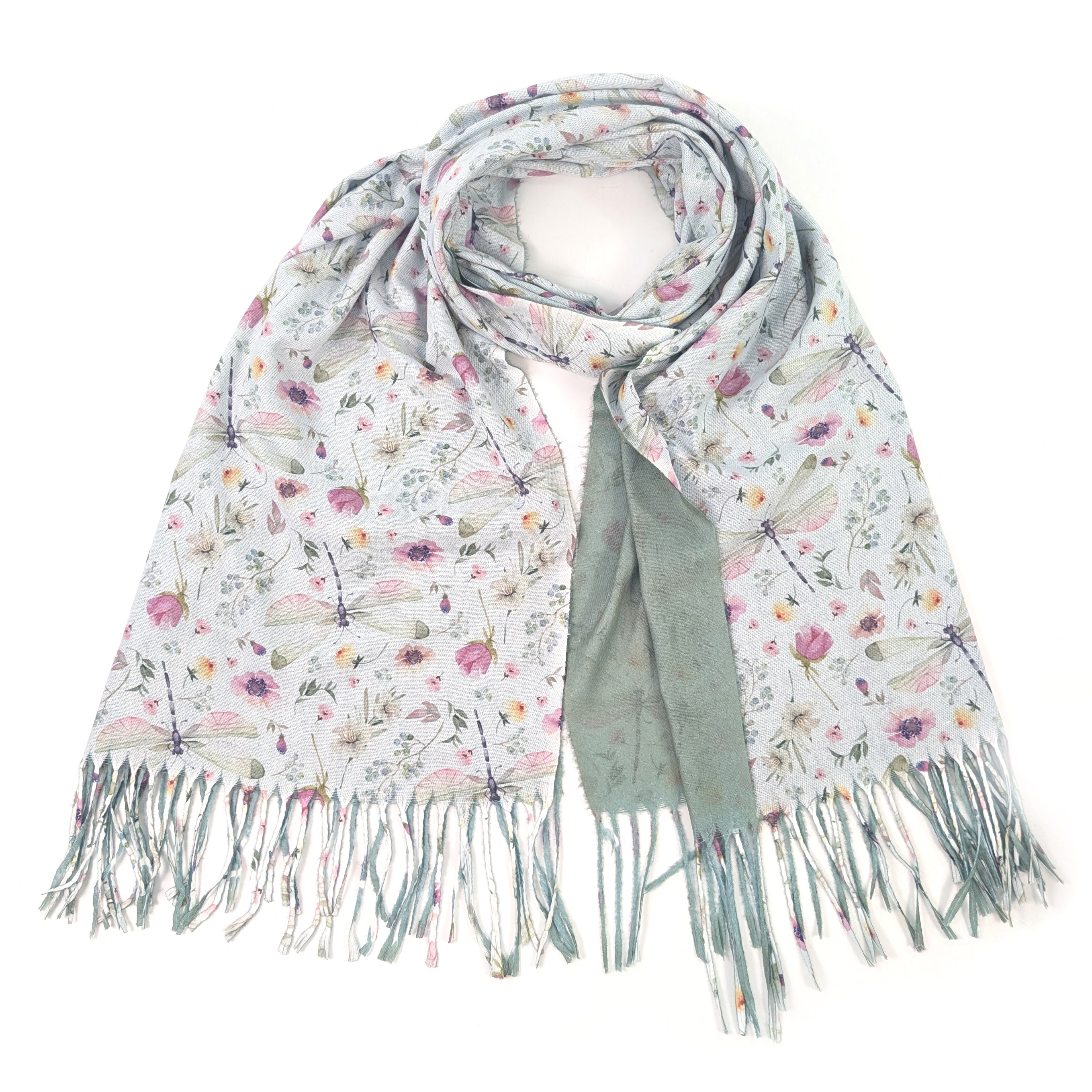 Exclusive Pastel Dragonfly Pashmina Scarf (70x180cm) - Lightweight Soft Shawl Wrap for Women, Perfect for Spring Outfits, Weddings & Special Occasions