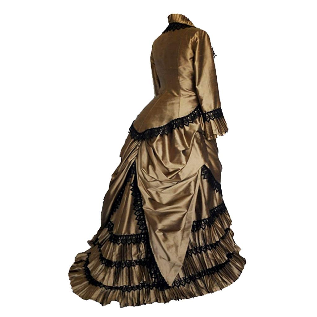 Steampunk Victorian Gothic Cosplay Costume for Women - Elegant Edwardian Bustle Gown with Gold Accents | Perfect for Halloween, Cosplay Events & Themed Parties