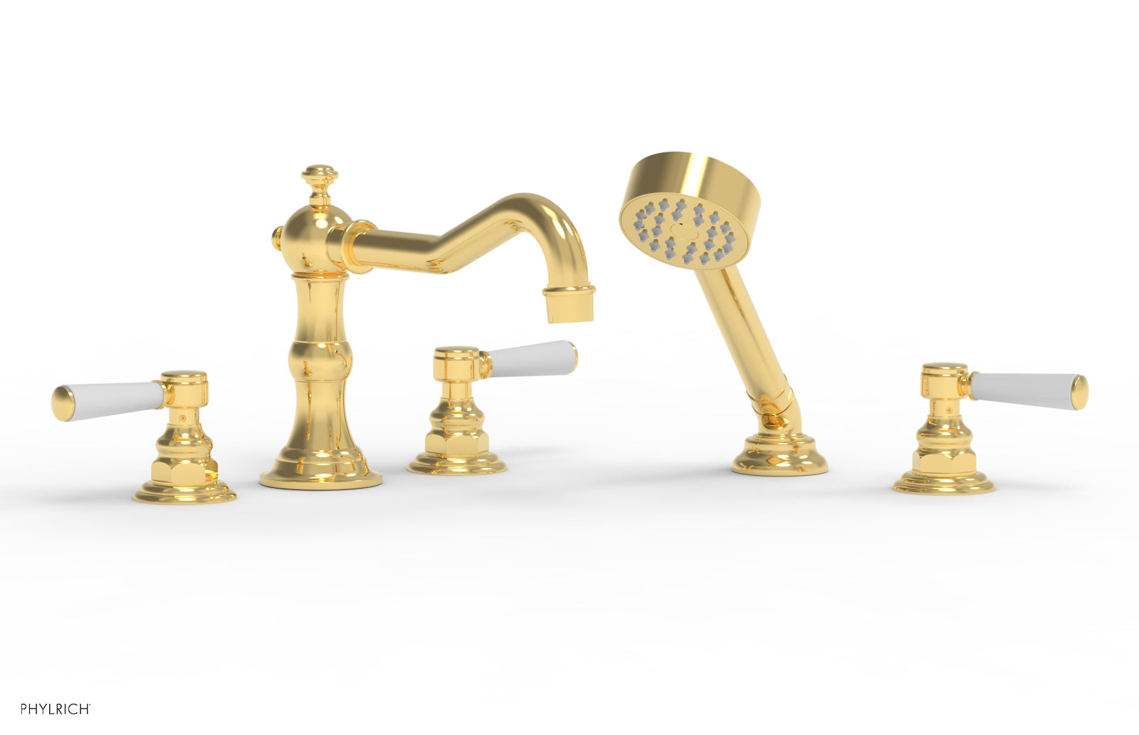 HENRI Deck Mount Tub Faucet Set with Hand Shower - Satin White Finish - Ideal for Bathroom Renovation & Modern Home Spa Experience