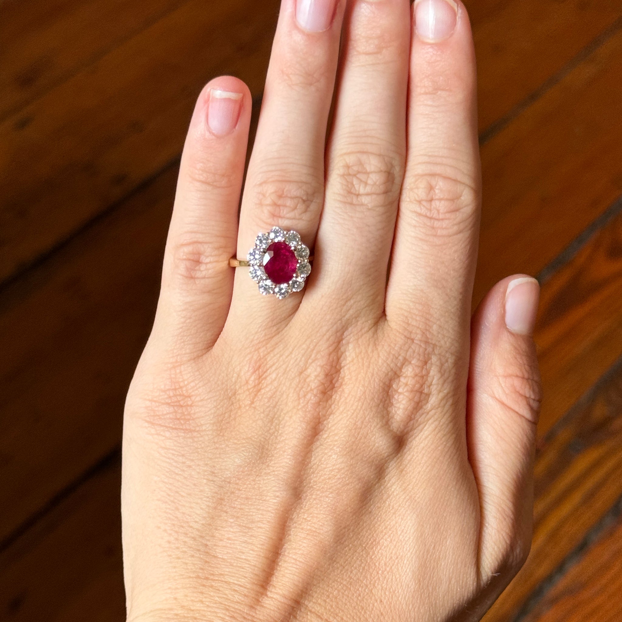 2.80ct Oval Ruby & 1.5ctw Diamond Cluster 14K Yellow Gold Engagement Ring for Women - Perfect for Wedding, Anniversary & Valentine's Day Gifts