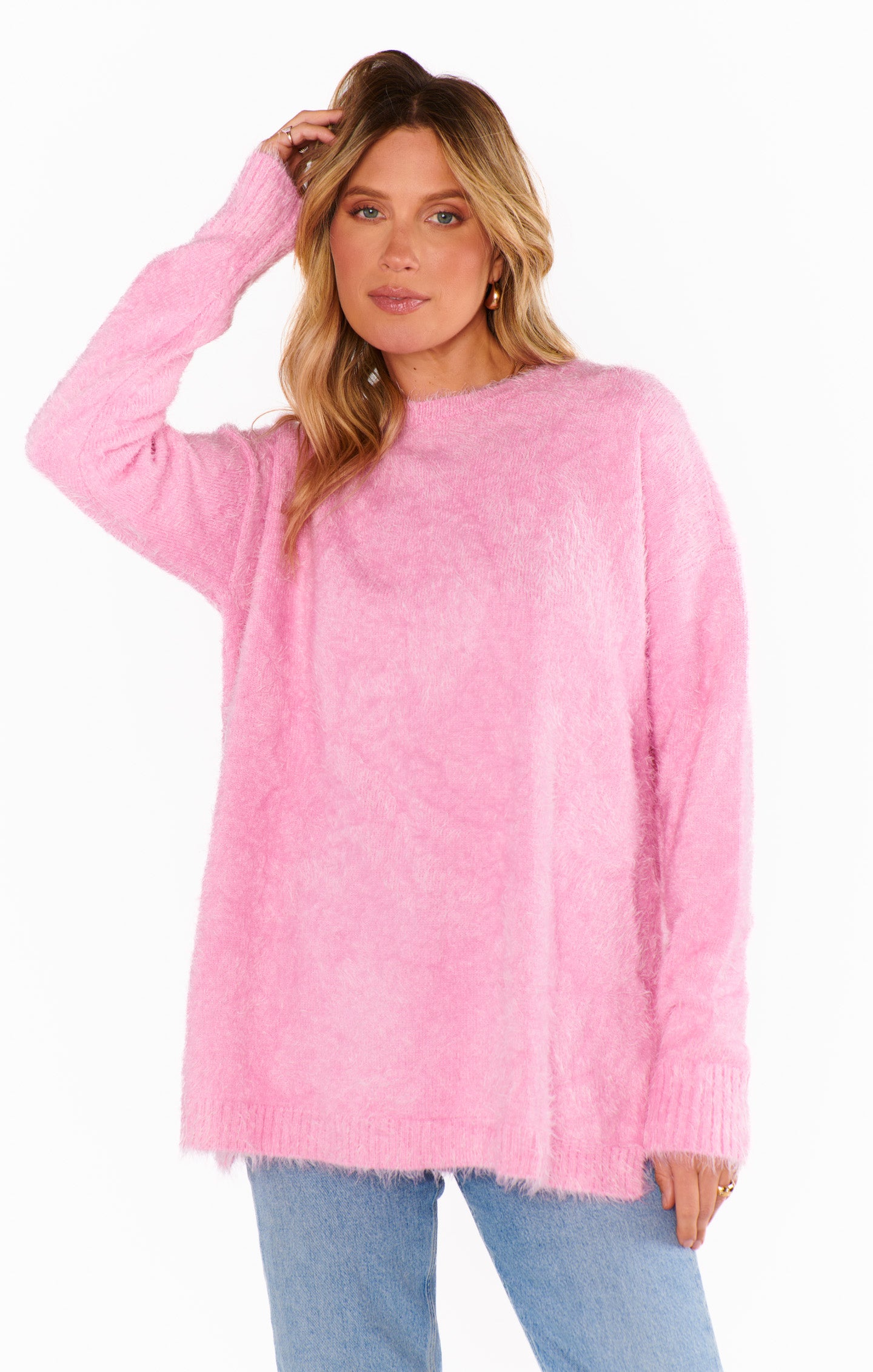 Cozy Pink Fuzzy Knit Bonfire Sweater - Soft Winter Pullover for Women | Perfect for Camping, Outdoor Gatherings & Cold Weather Fashion