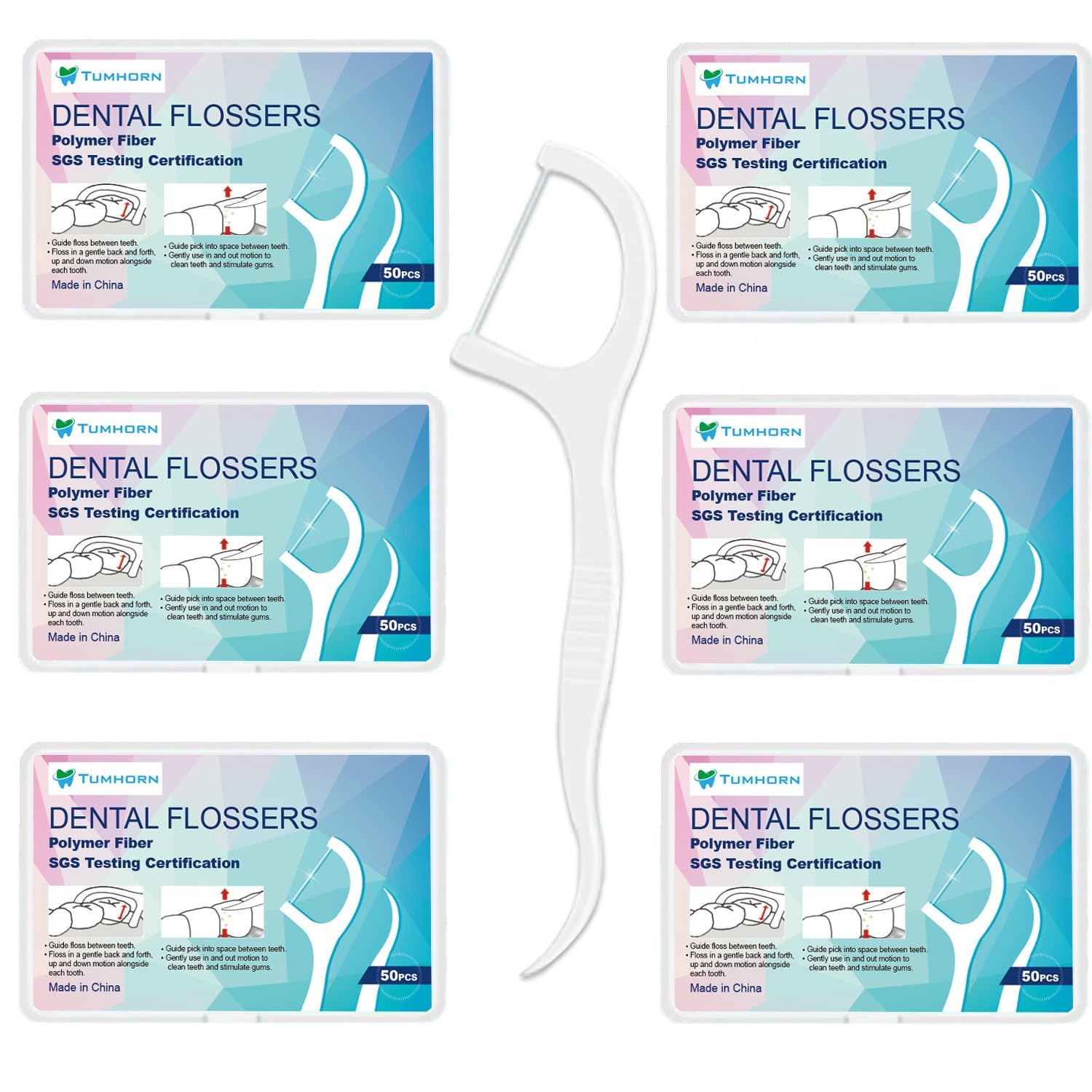 Dental Floss Picks for Adults - 300 Count (6 Boxes) with Travel Case | Mint Flavored Floss Sticks for Teeth Cleaning, Oral Hygiene & On-The-Go Care | Perfect for Travel, Office & Daily Use