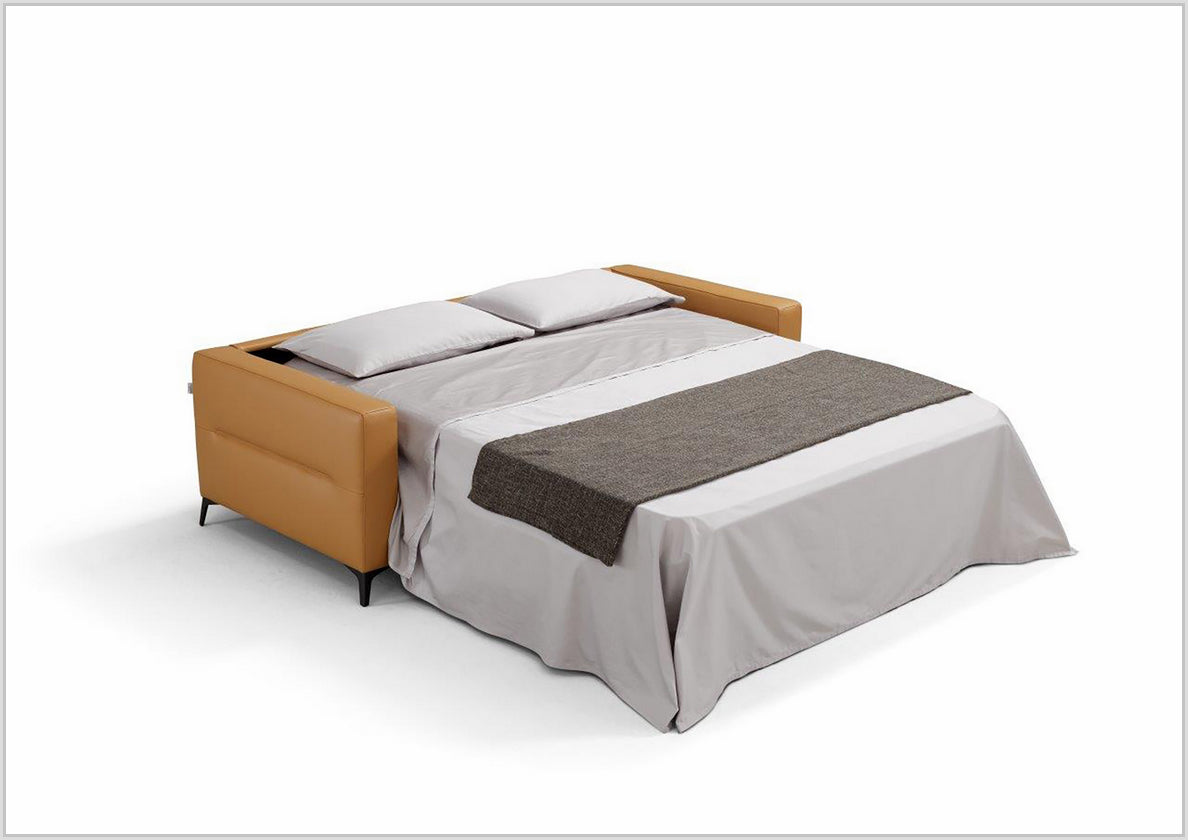 Kathy Ireland Tucson Genuine Leather Queen Sleeper Sofa with Chrome Steel Legs - Convertible Sofa Bed for Living Room, Guest Room & Small Spaces