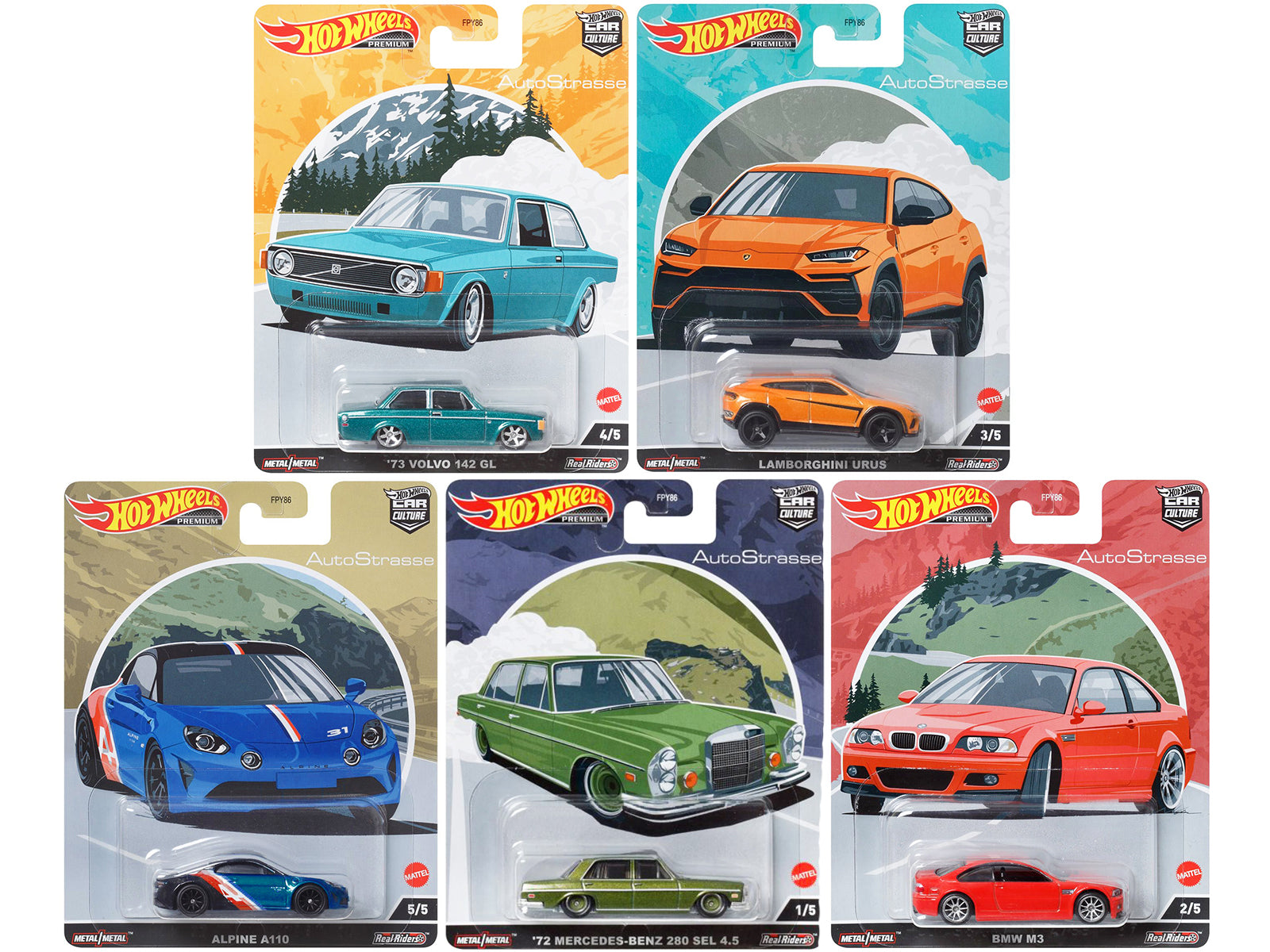 Hot Wheels Auto Strasse 5-Piece Diecast Car Culture Series Model Cars - Collectible Toy Cars for Display & Racing Play