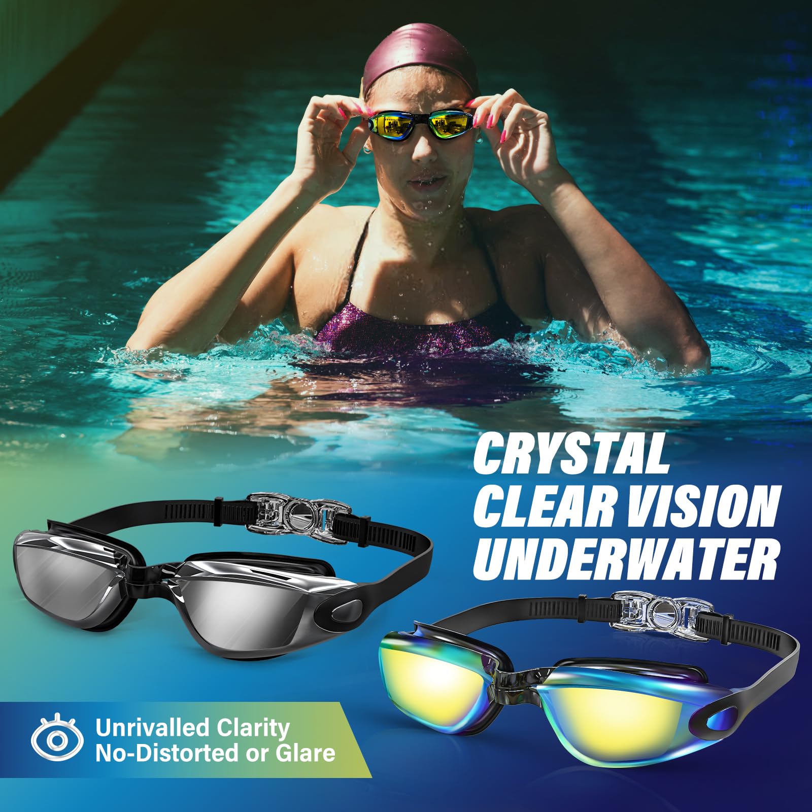 2 Pack Anti-Fog Swimming Goggles for Adults & Kids - UV Protection, Leak-Proof Swim Goggles for Pool, Beach & Training - Comfortable Fit for Men, Women & Children