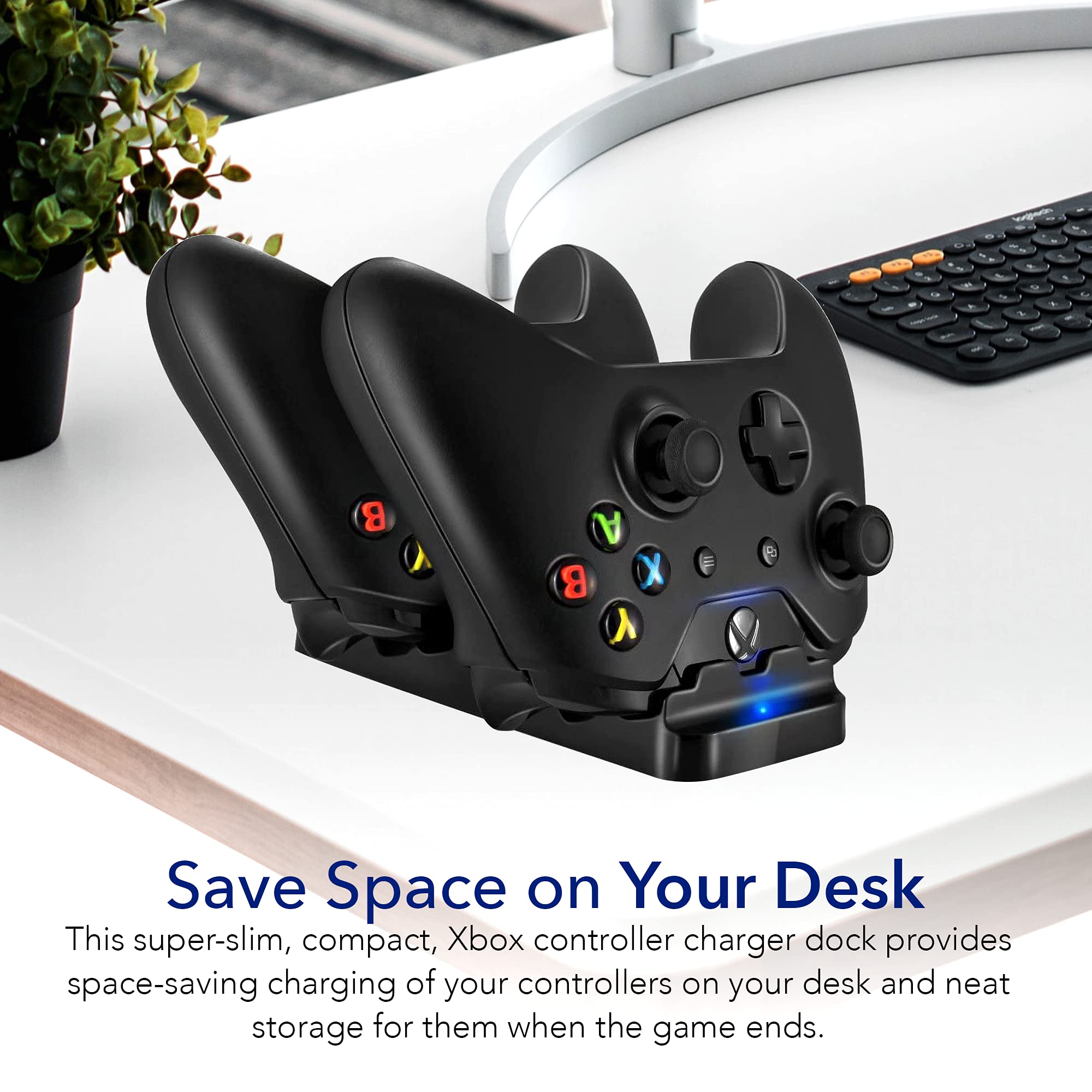 Dual Xbox One Controller Charging Station - Fast Charging Dock with USB Cable & LED Indicator - Compatible with Xbox One S/X Controllers - Wireless Charger for Gaming Setup (Horizontal) - Perfect for Multiplayer Gaming & Home Entertainment