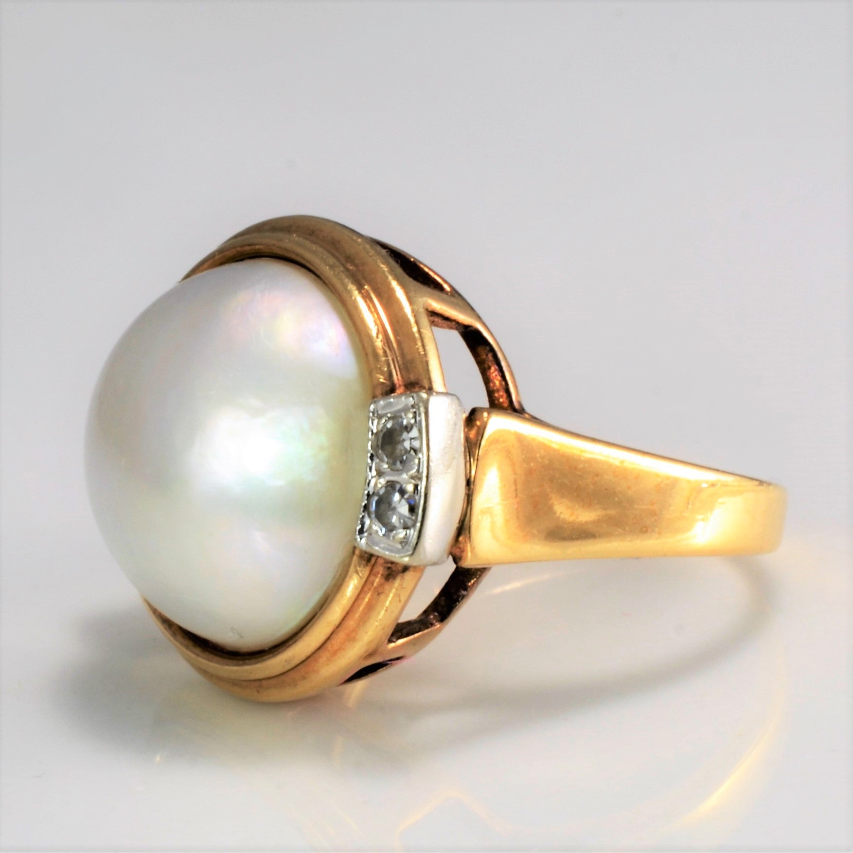 Vintage Bezel Set Pearl & Diamond Ring - 0.06ctw, Size 5.5 - Elegant Bridal Jewelry for Weddings, Anniversaries & Special Occasions