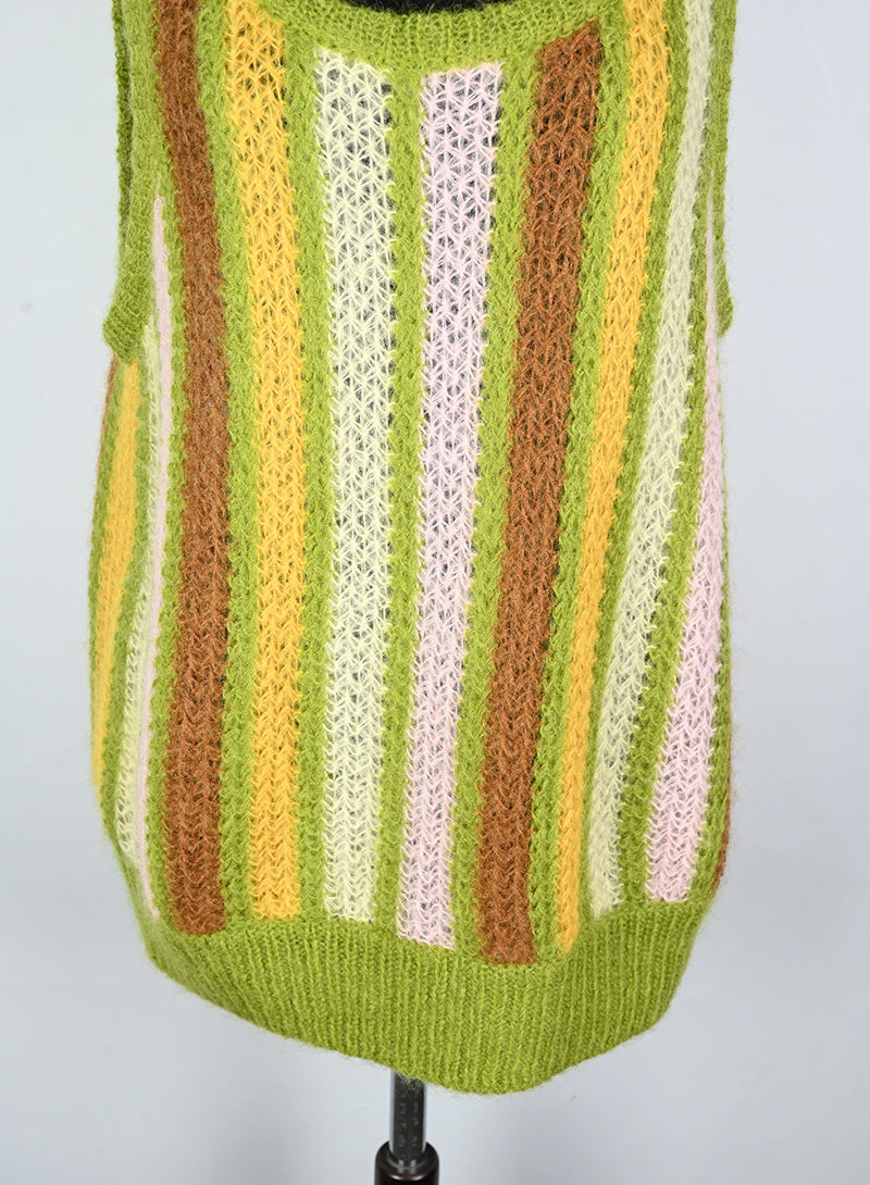 Miu Miu Green Striped Wool Gilet Size 40 - Women's Fashion Vest for Office & Casual Wear