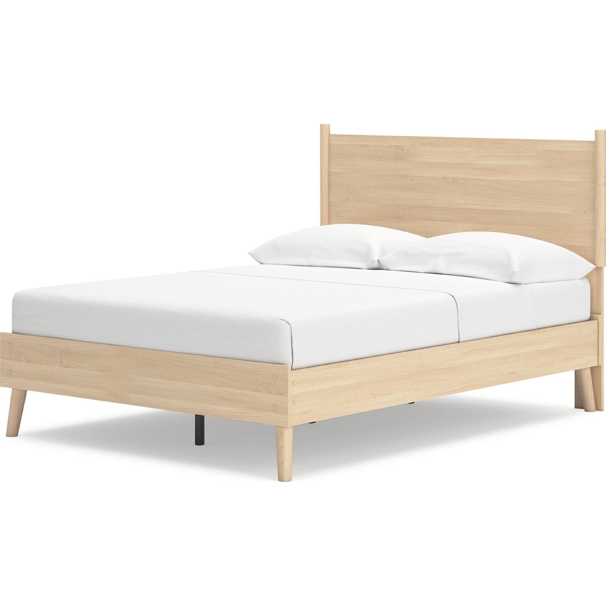 Cabinella Full Size Platform Bed Frame in Tan - Sturdy Wooden Bed with Headboard for Modern Bedroom & Guest Room
