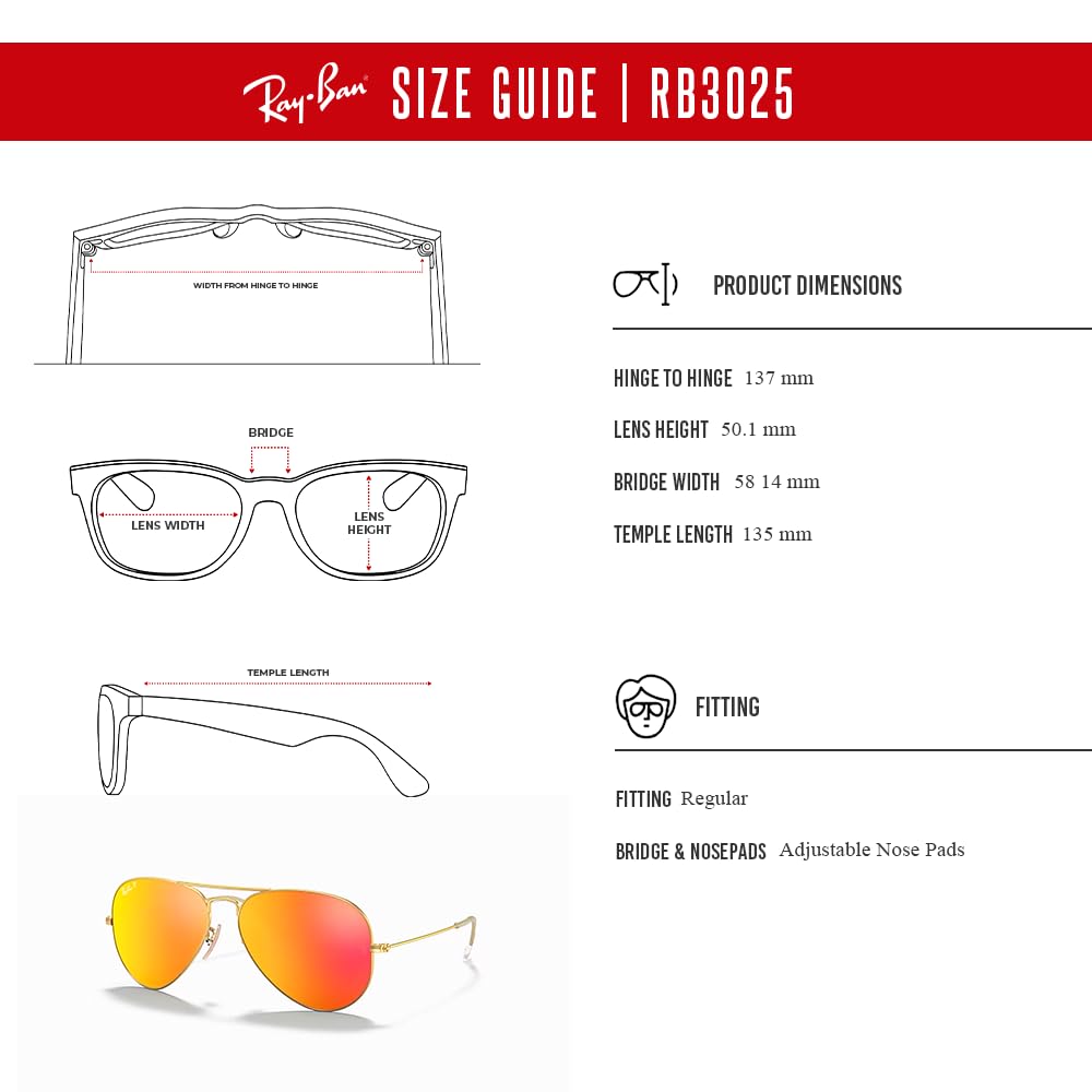 Ray-Ban RB3025 Classic Metal Polarized Aviator Sunglasses for Men & Women - UV Protection, Stylish & Durable - Includes Premium iWear Eyewear Care Kit | Perfect for Driving, Travel & Outdoor Activities
