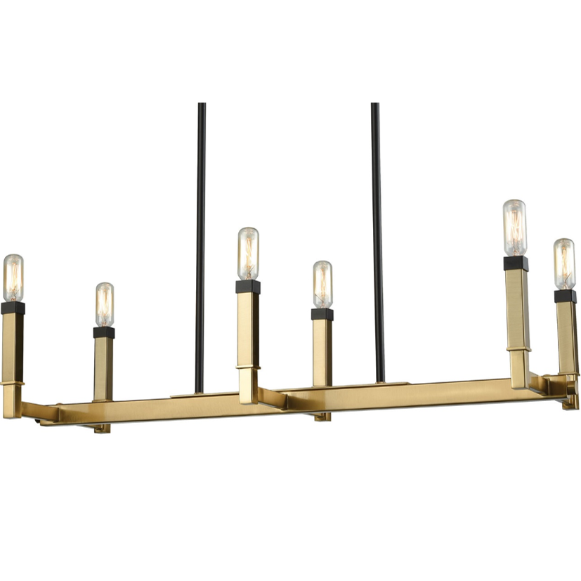 Modern Mandeville Linear Chandelier - Sleek 6-Light LED Fixture for Dining Room, Kitchen Island & Living Room - Dimmable Gold Finish Contemporary Lighting