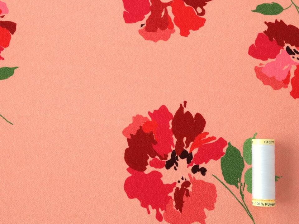 Viscose Crepe Floral Fabric - Soft Pink Floral Print Material for Dresses, Blouses & DIY Sewing Projects | Perfect for Summer Fashion & Boho Style Clothing