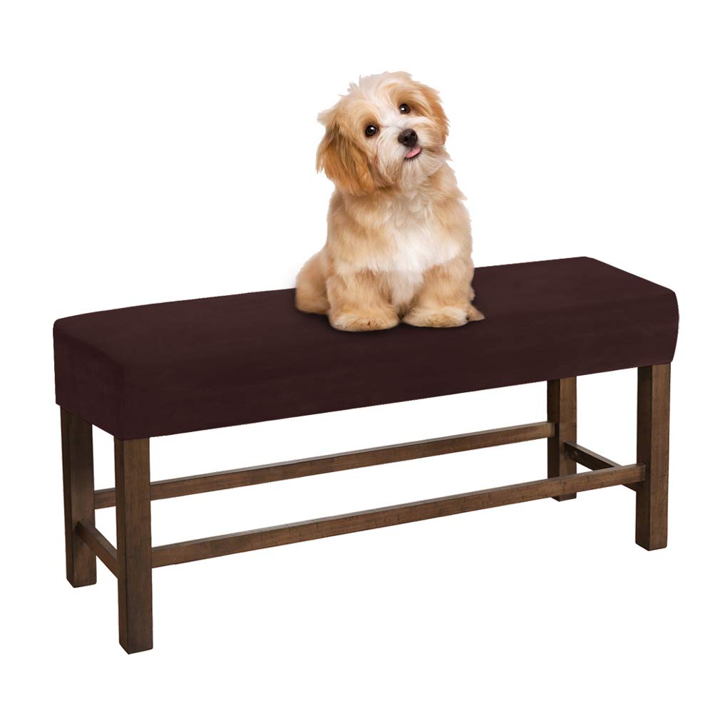 MIFXIN Velvet Stretch Dining Room Bench Cover - Soft Removable Washable Upholstery Slipcover for Bed, Sofa & Furniture Protector - Spandex Fabric Fits Living Room, Bedroom, Kitchen (Large, Brown) - Perfect for Home Decor, Guest Seating & Dining Area Comfort