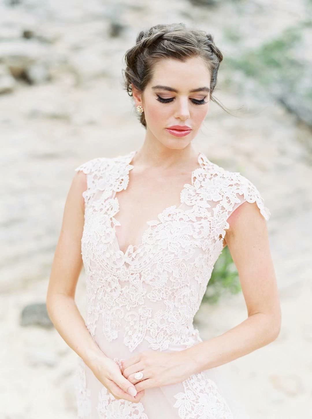 Ruolai Vintage Lace Wedding Dress for Women - Cap Sleeves Boho Bridal Gown, Perfect for Beach Weddings, Garden Ceremonies & Romantic Elopements