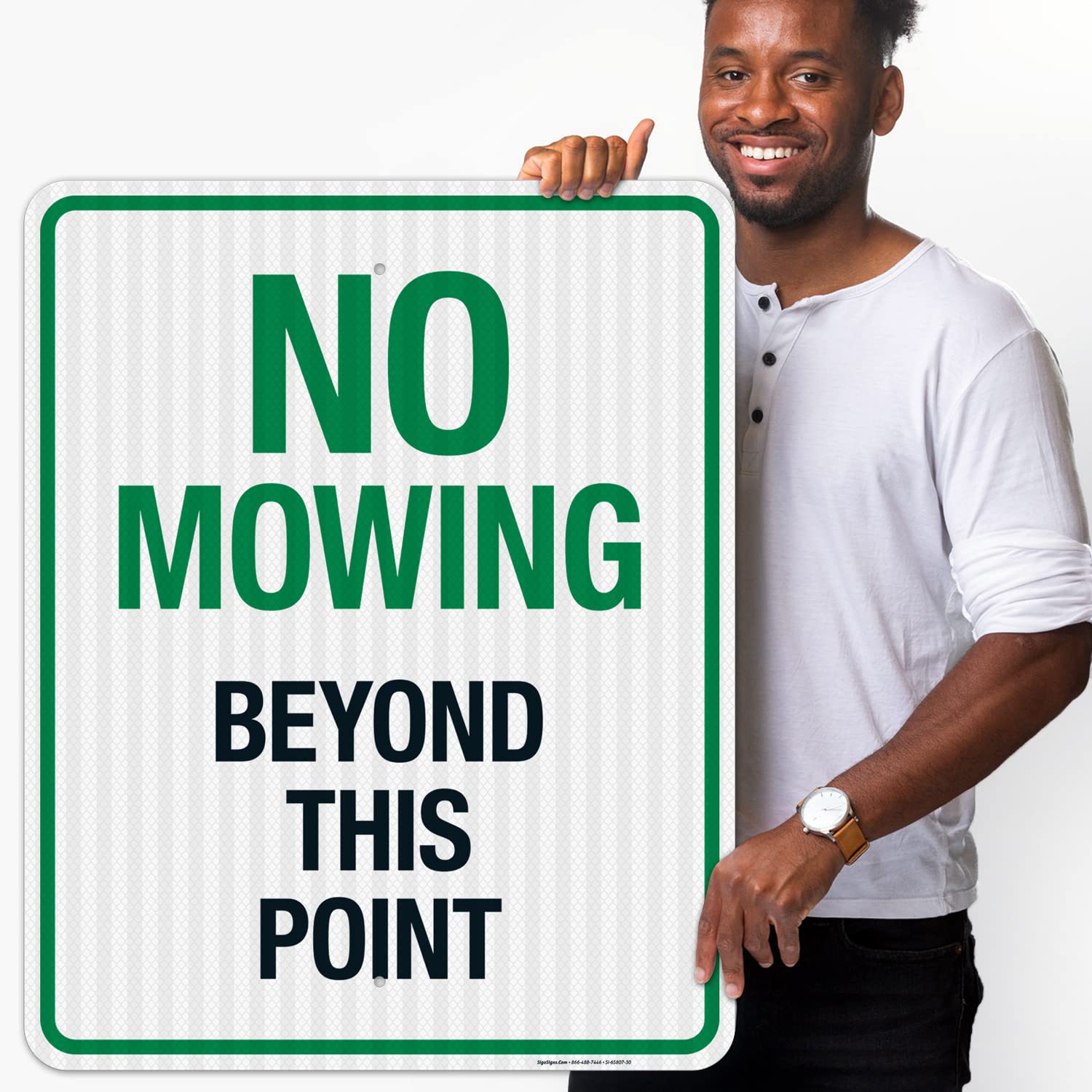 No Mowing Beyond This Point Sign - 24x30 Inches, 3M EGP Reflective .080 Aluminum, Fade Resistant, Made in USA - Durable Yard Sign for Property Boundaries & Safety Warnings